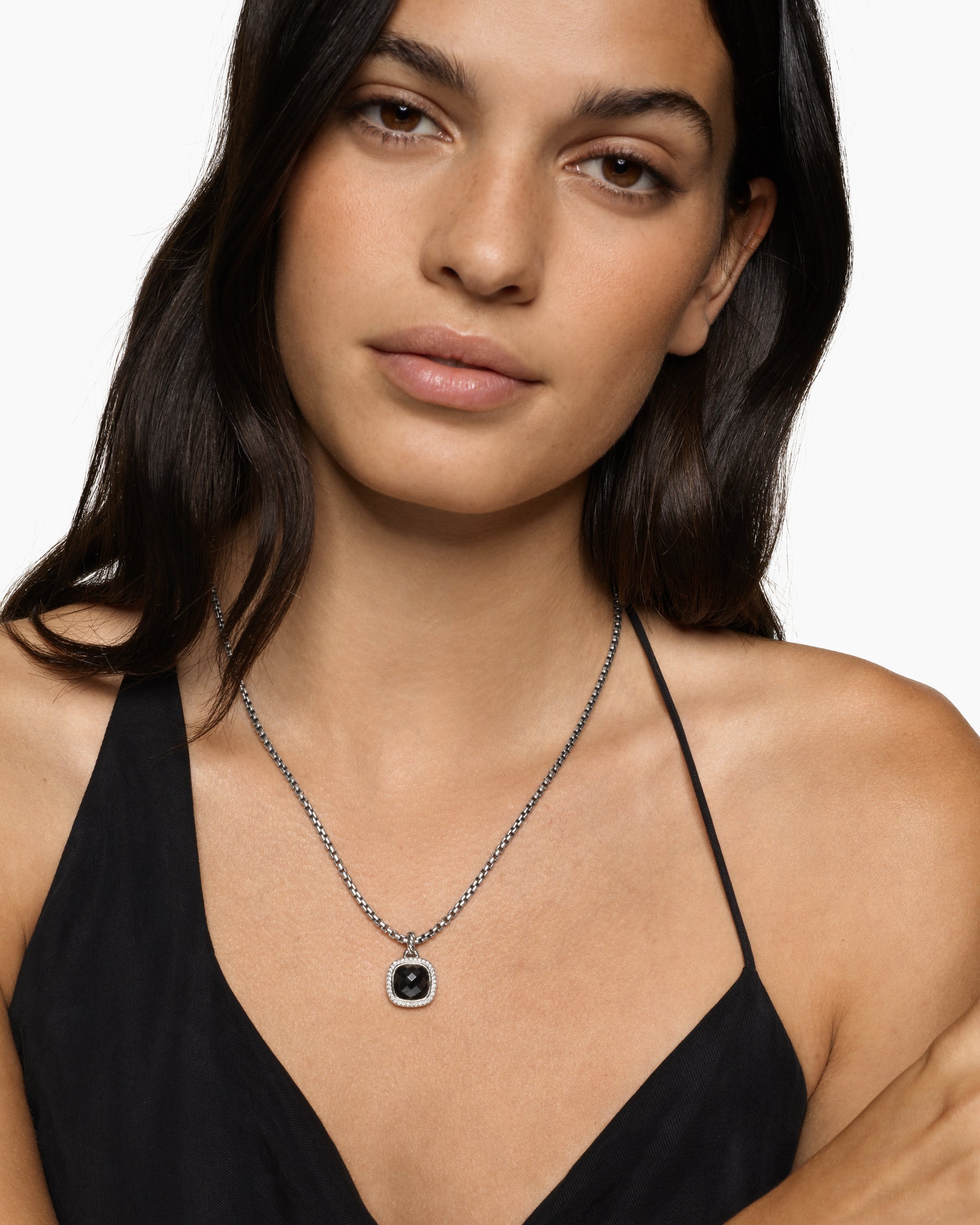 Alternative view of Albion Pendant in Sterling Silver with Black Onyx and Diamonds, 11mm