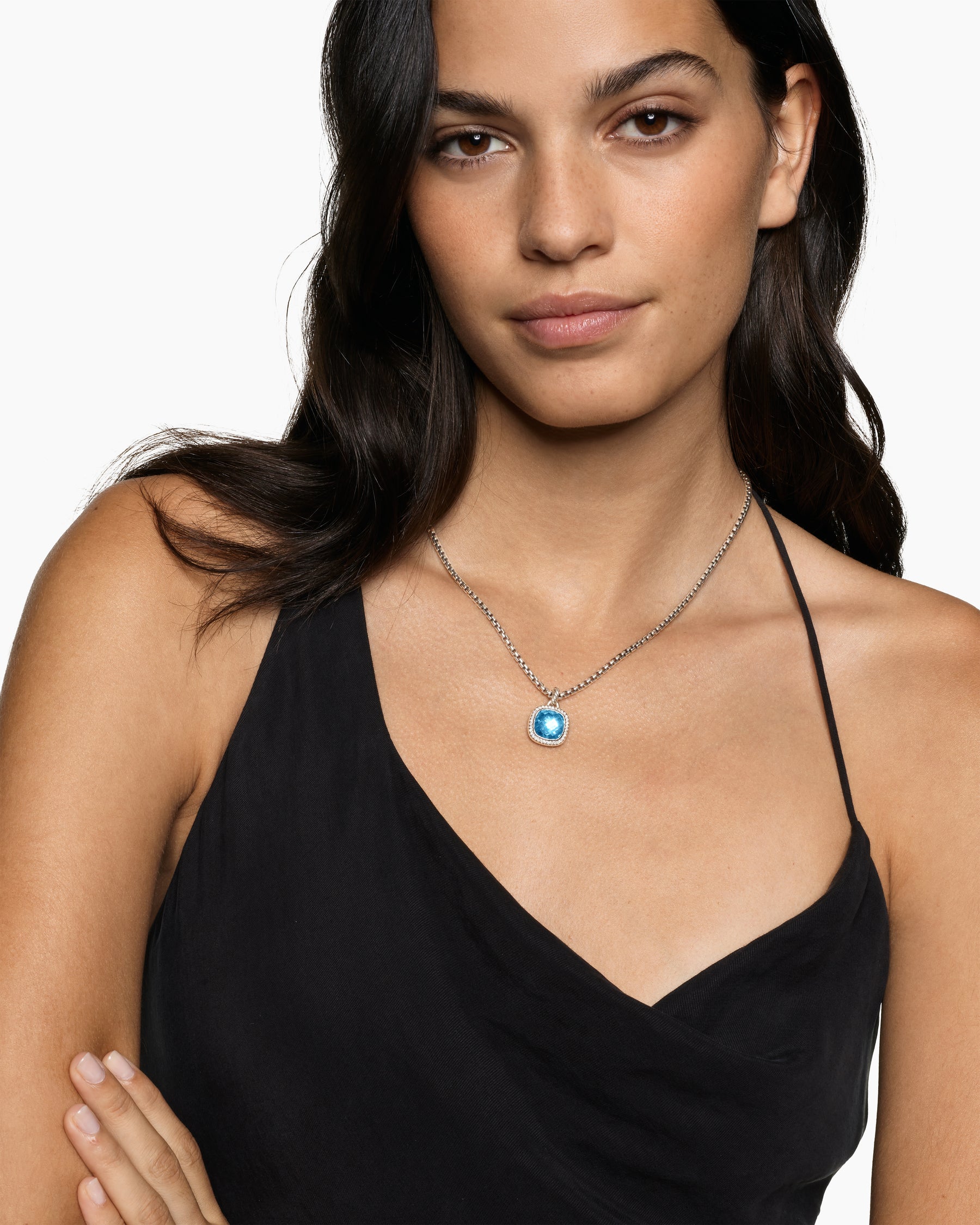 Alternative view of Albion Pendant in Sterling Silver with Blue Topaz and Diamonds, 11mm
