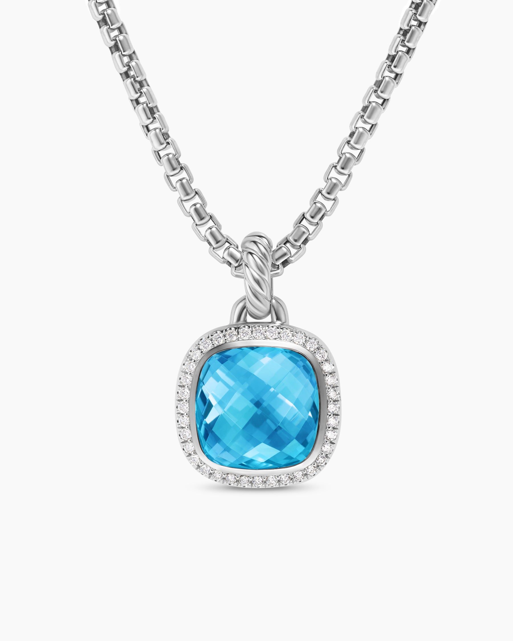 Albion Pendant in Sterling Silver with Blue Topaz and Diamonds, 11mm