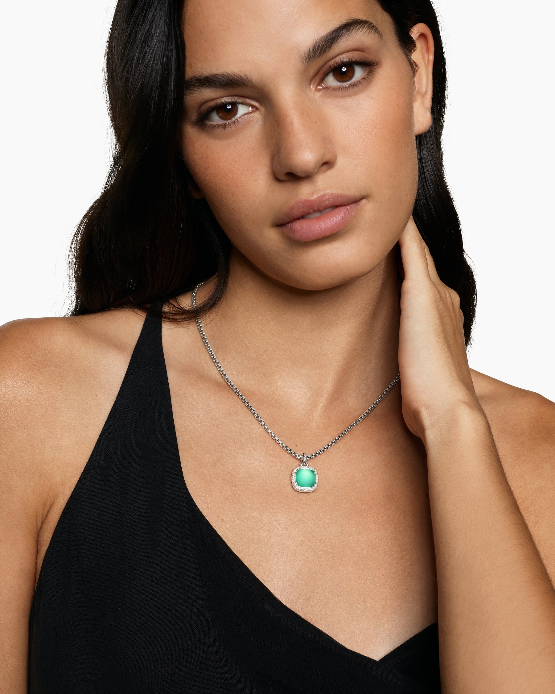Alternative view of Albion Pendant in Sterling Silver with Lagoon Orchid and Diamonds, 11mm