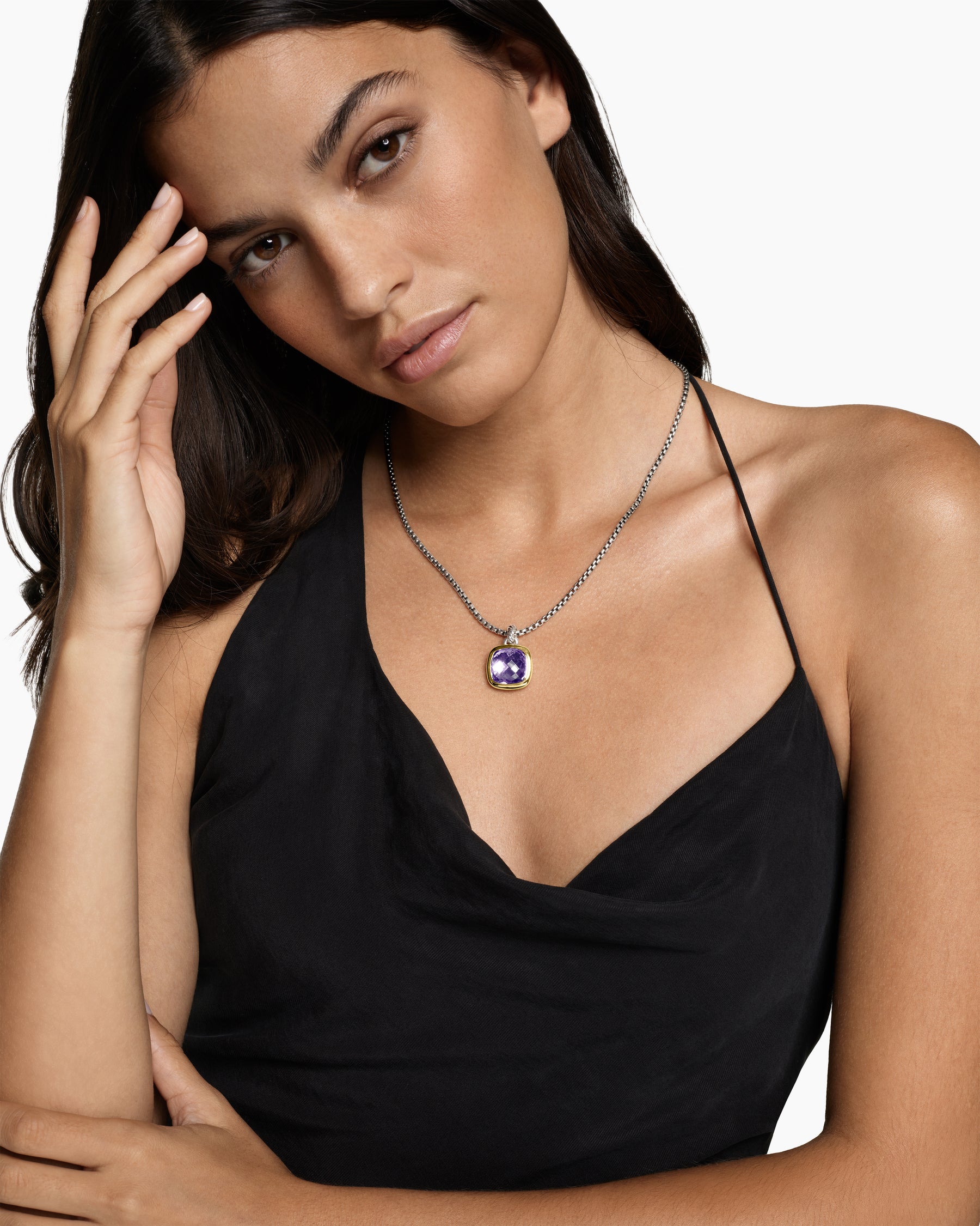 Alternative view of Albion Pendant in Sterling Silver with 18K Yellow Gold and Amethyst, 15mm