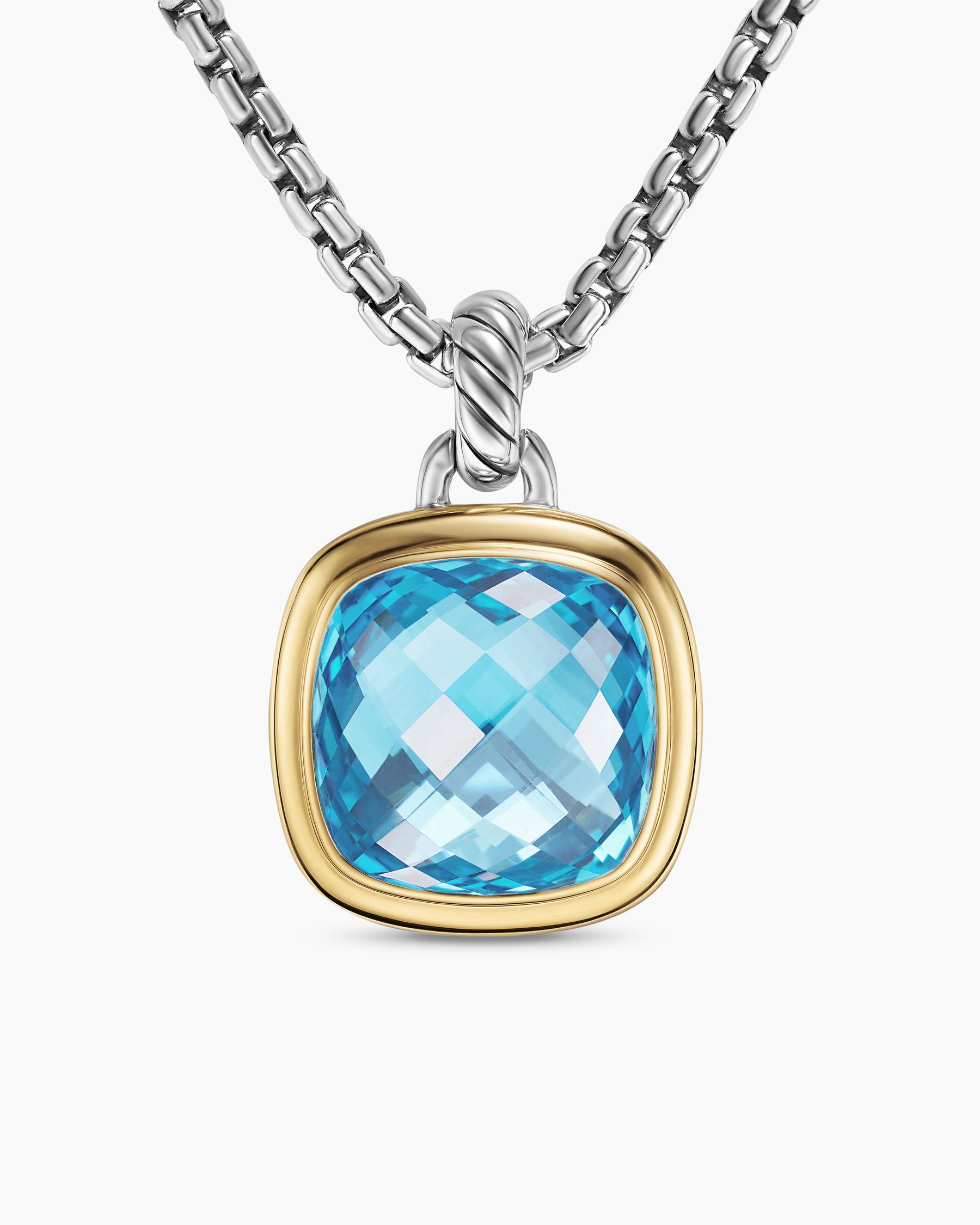 Albion Pendant in Sterling Silver with 18K Yellow Gold and Blue Topaz, 15mm