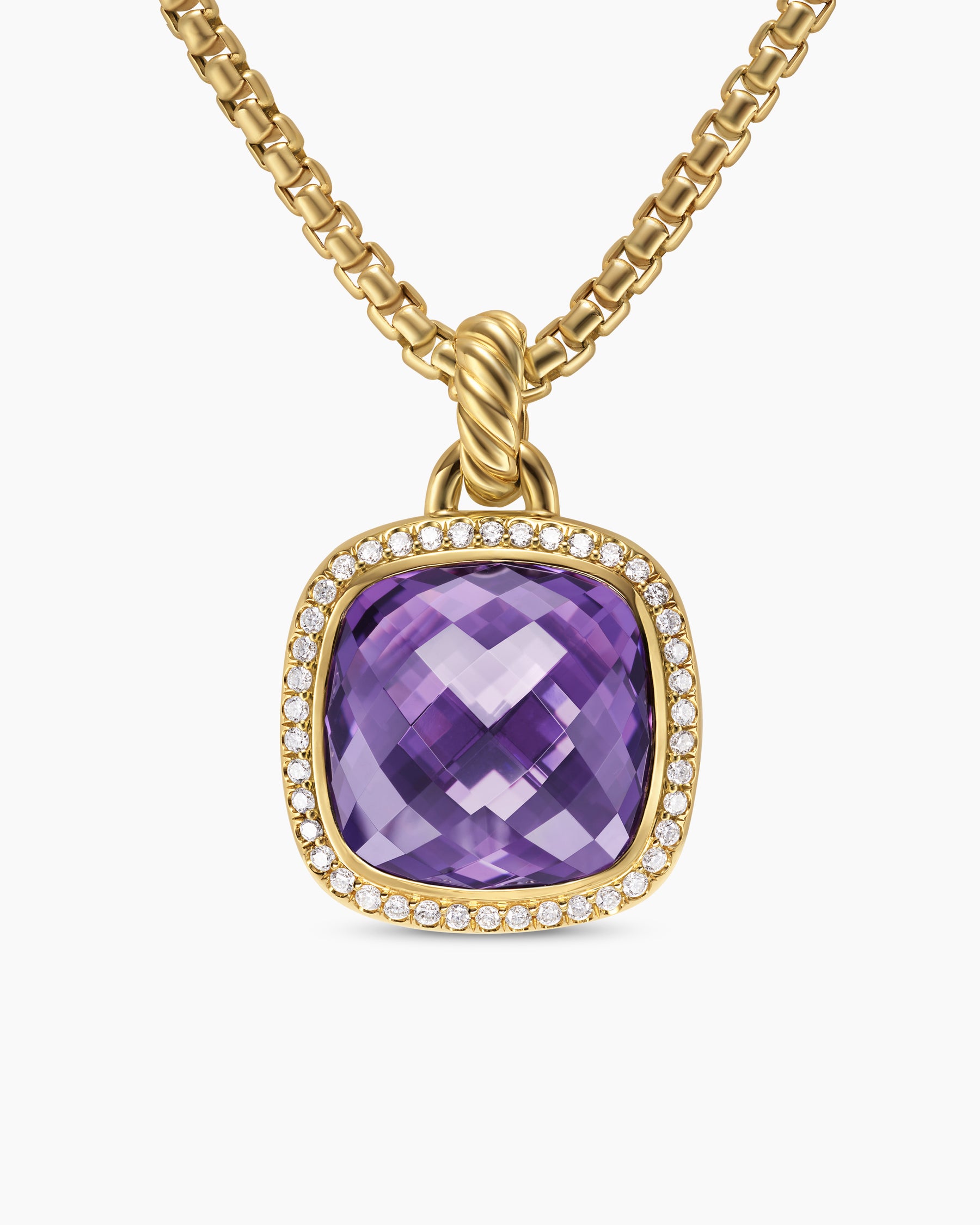 Albion Pendant in 18K Yellow Gold with Amethyst and Diamonds, 15mm