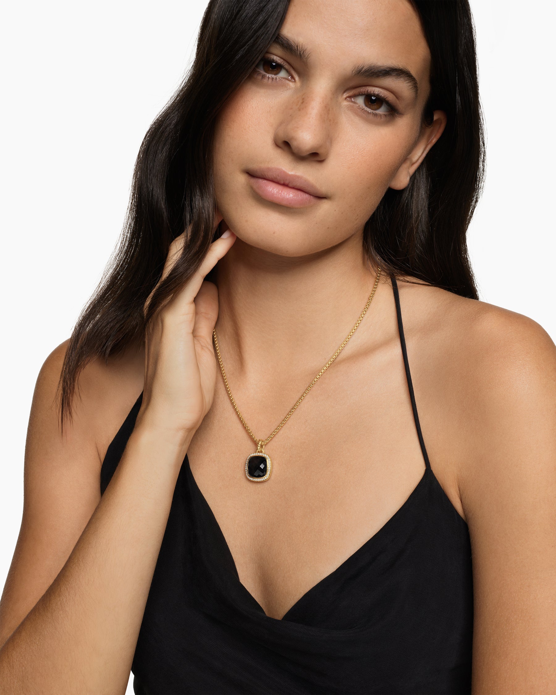 Alternative view of Albion Pendant in 18K Yellow Gold with Black Onyx and Diamonds, 15mm