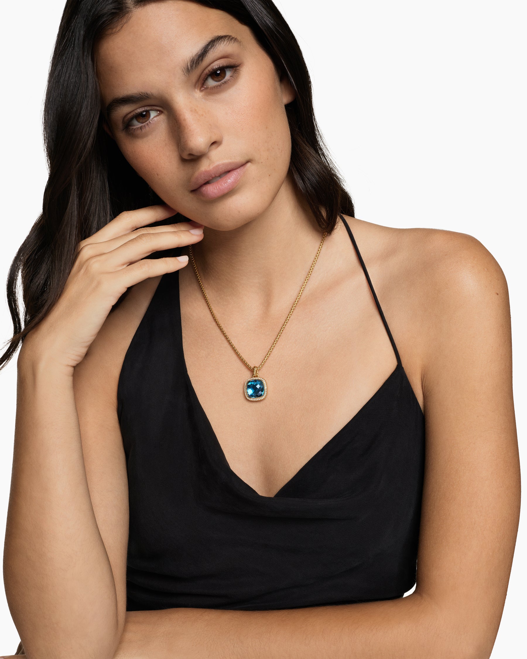 Alternative view of Albion Pendant in 18K Yellow Gold with Hampton Blue Topaz and Diamonds, 15mm