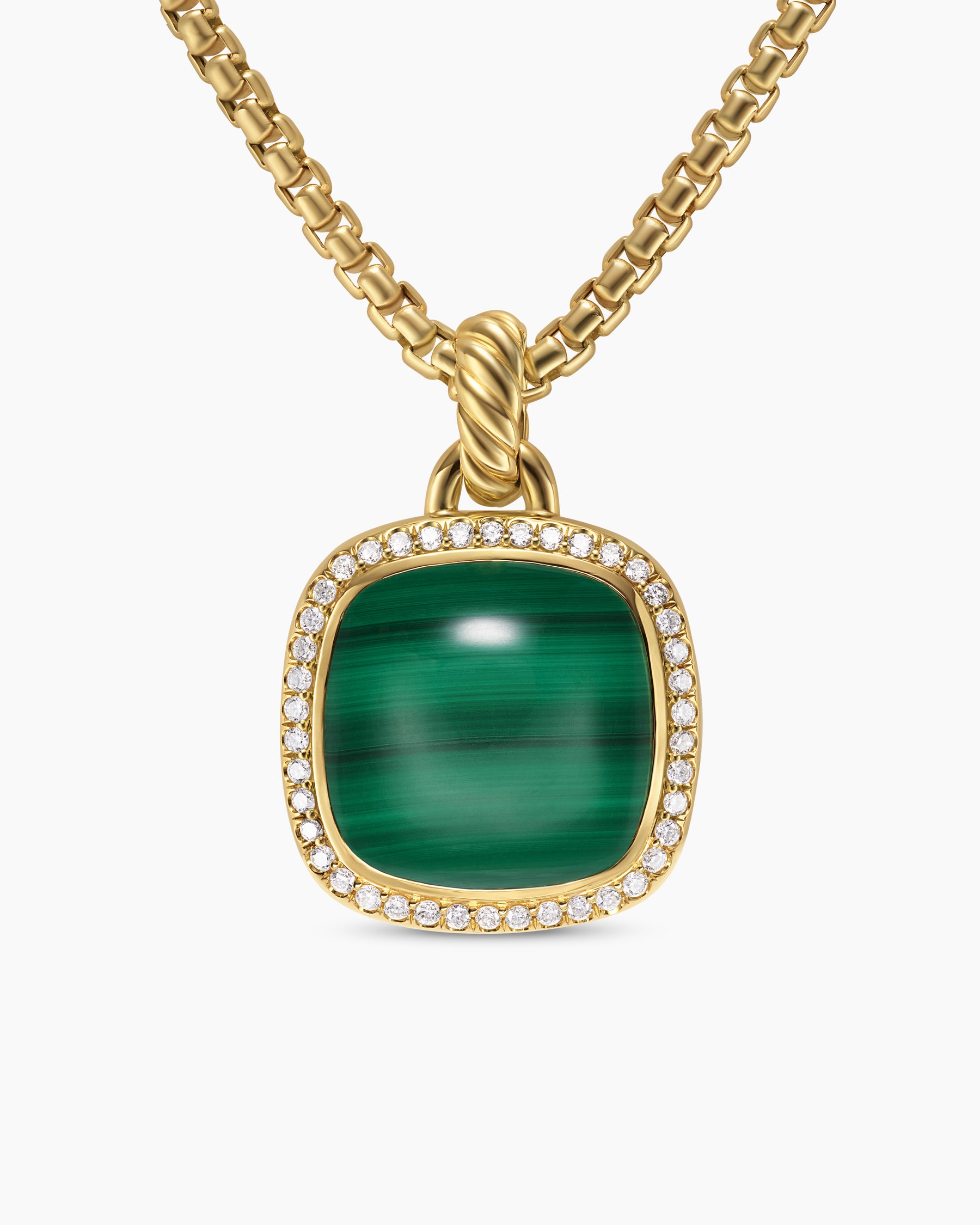 Albion Pendant in 18K Yellow Gold with Malachite and Diamonds, 15mm