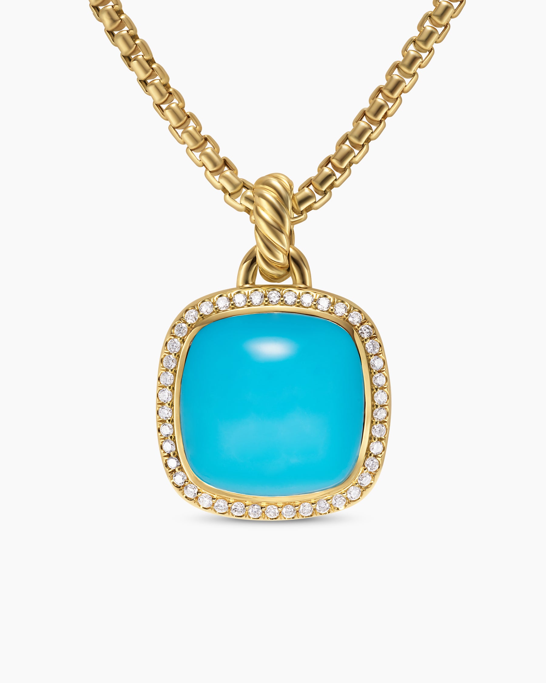 Albion Pendant in 18K Yellow Gold with Turquoise and Diamonds, 15mm