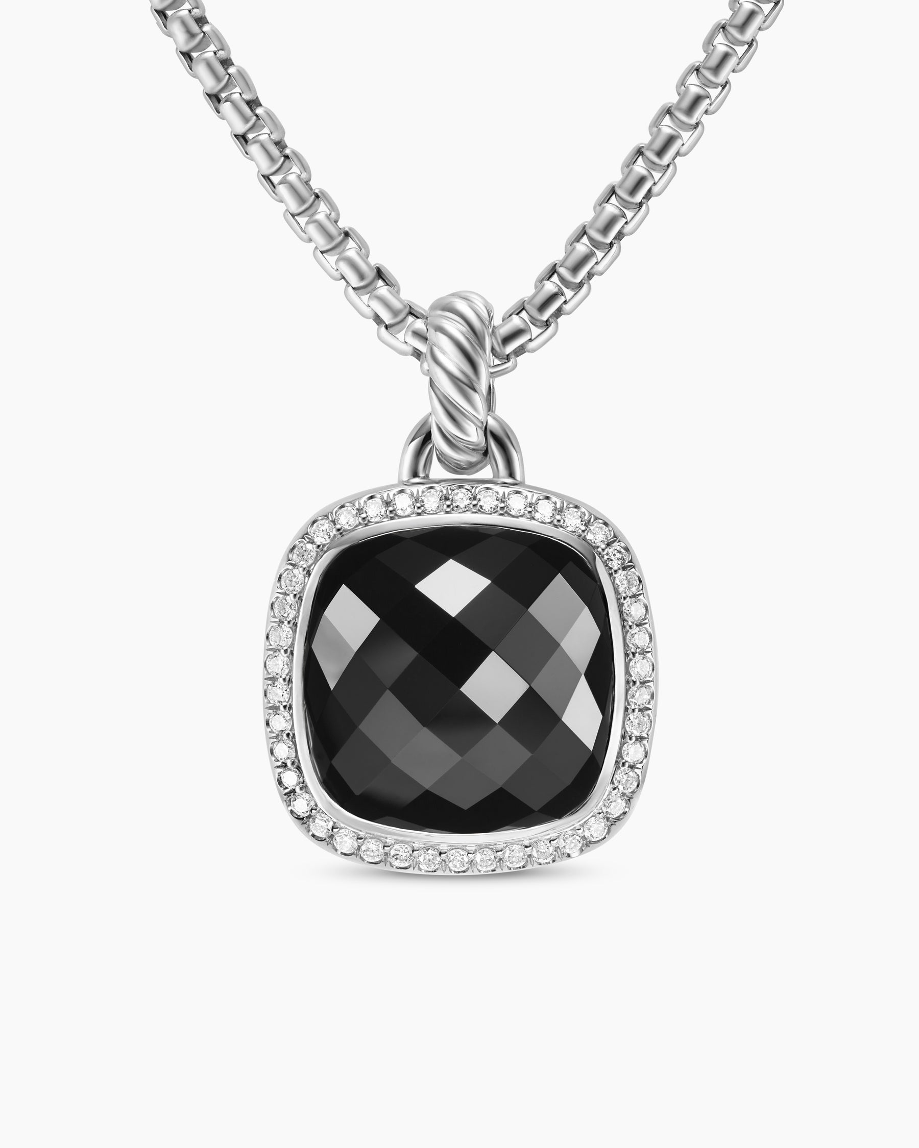 Albion Pendant in Sterling Silver with Black Onyx and Diamonds, 15mm
