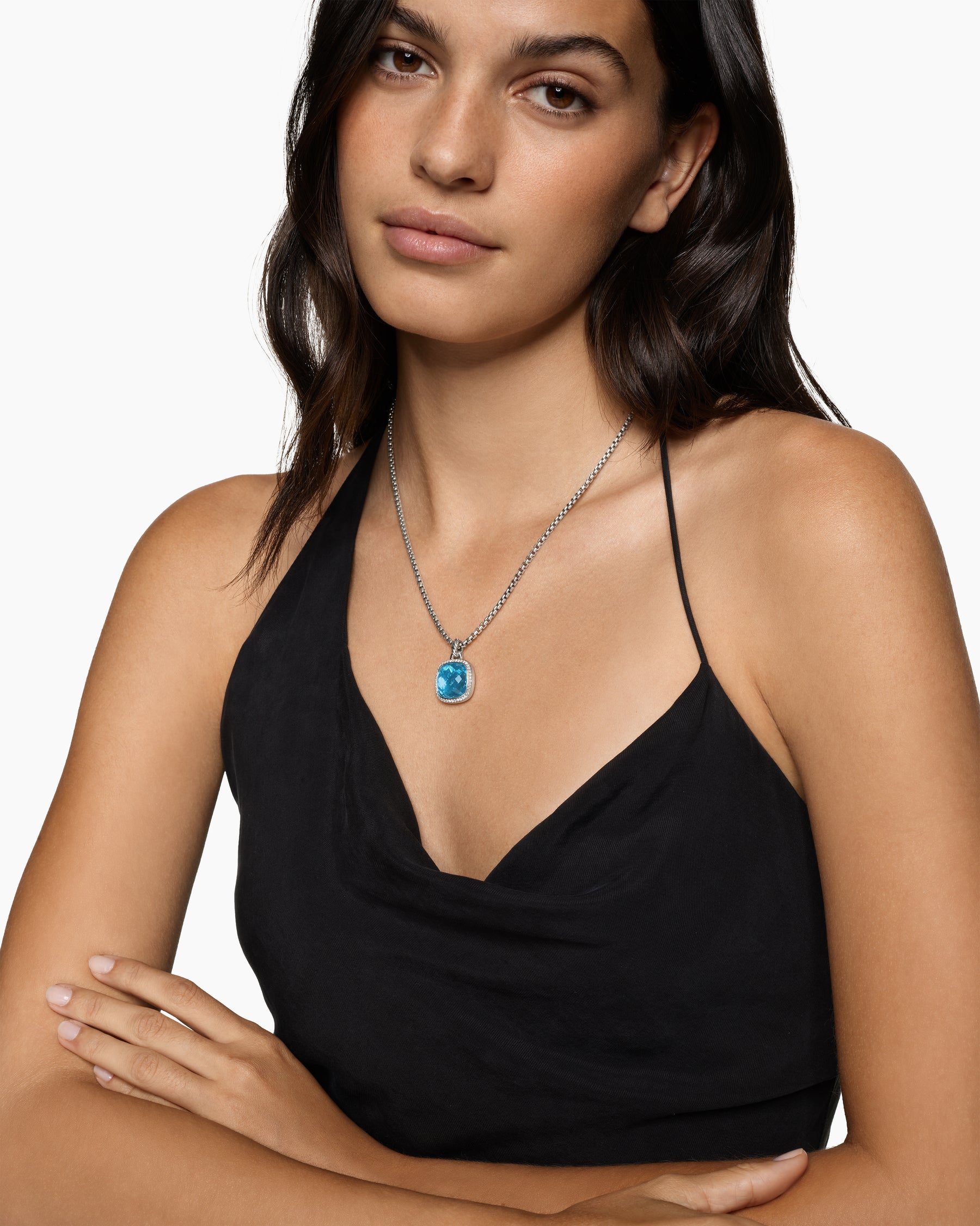 Alternative view of Albion Pendant in Sterling Silver with Blue Topaz and Diamonds, 15mm