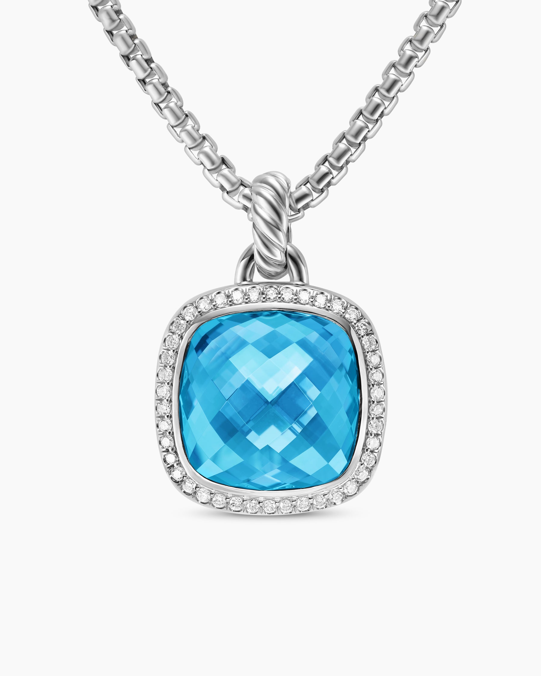 Albion Pendant in Sterling Silver with Blue Topaz and Diamonds, 15mm