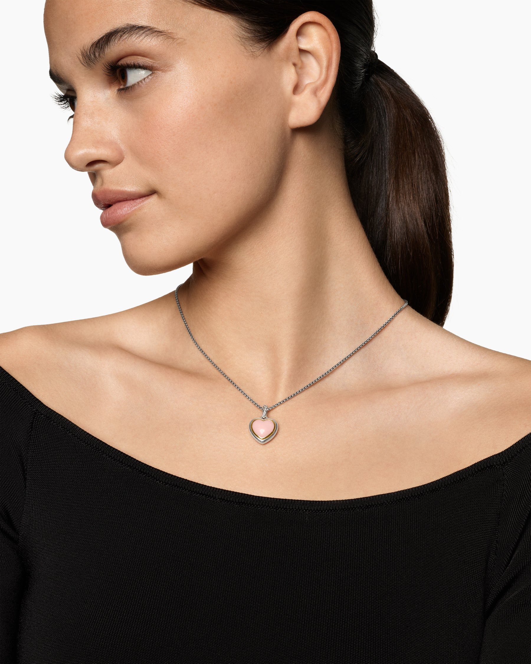 Alternative view of Heart Amulet in Sterling Silver and 18K Yellow Gold with Pink Opal, 17mm
