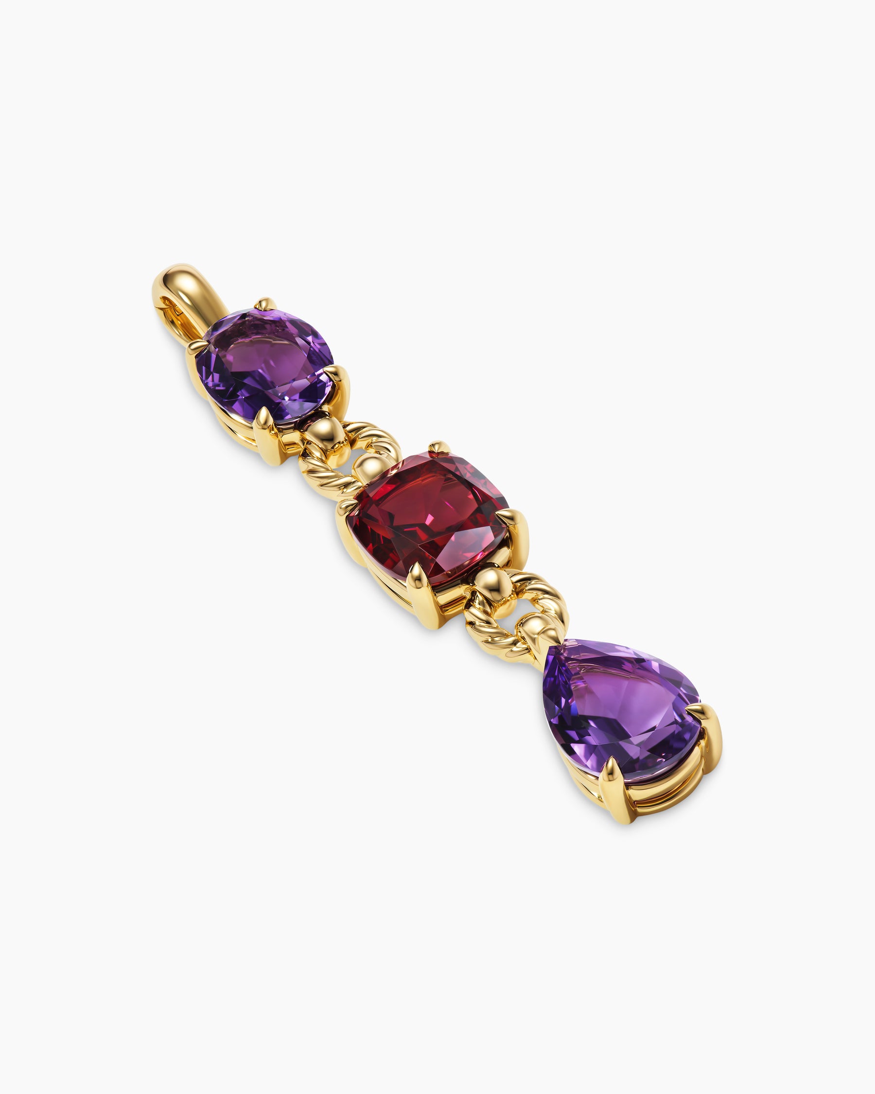 Marbella Y Pendant in 18K Yellow Gold with Amethyst and Rhodolite Garnet, 57.8mm - Image 3