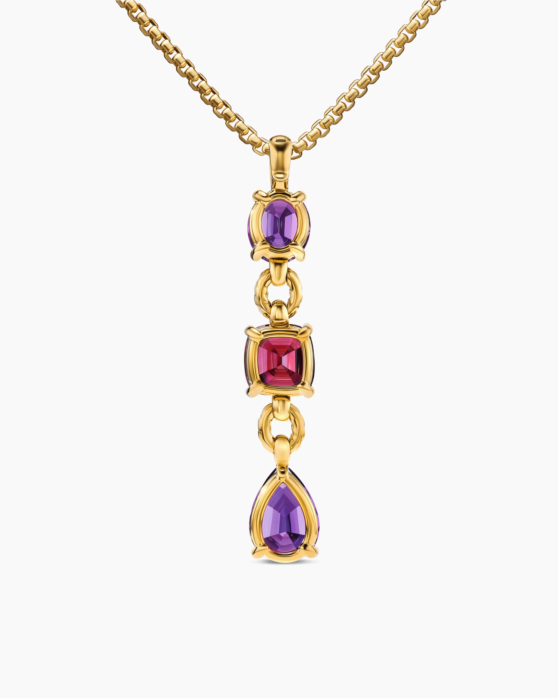 Marbella Y Pendant in 18K Yellow Gold with Amethyst and Rhodolite Garnet, 57.8mm - Image 4