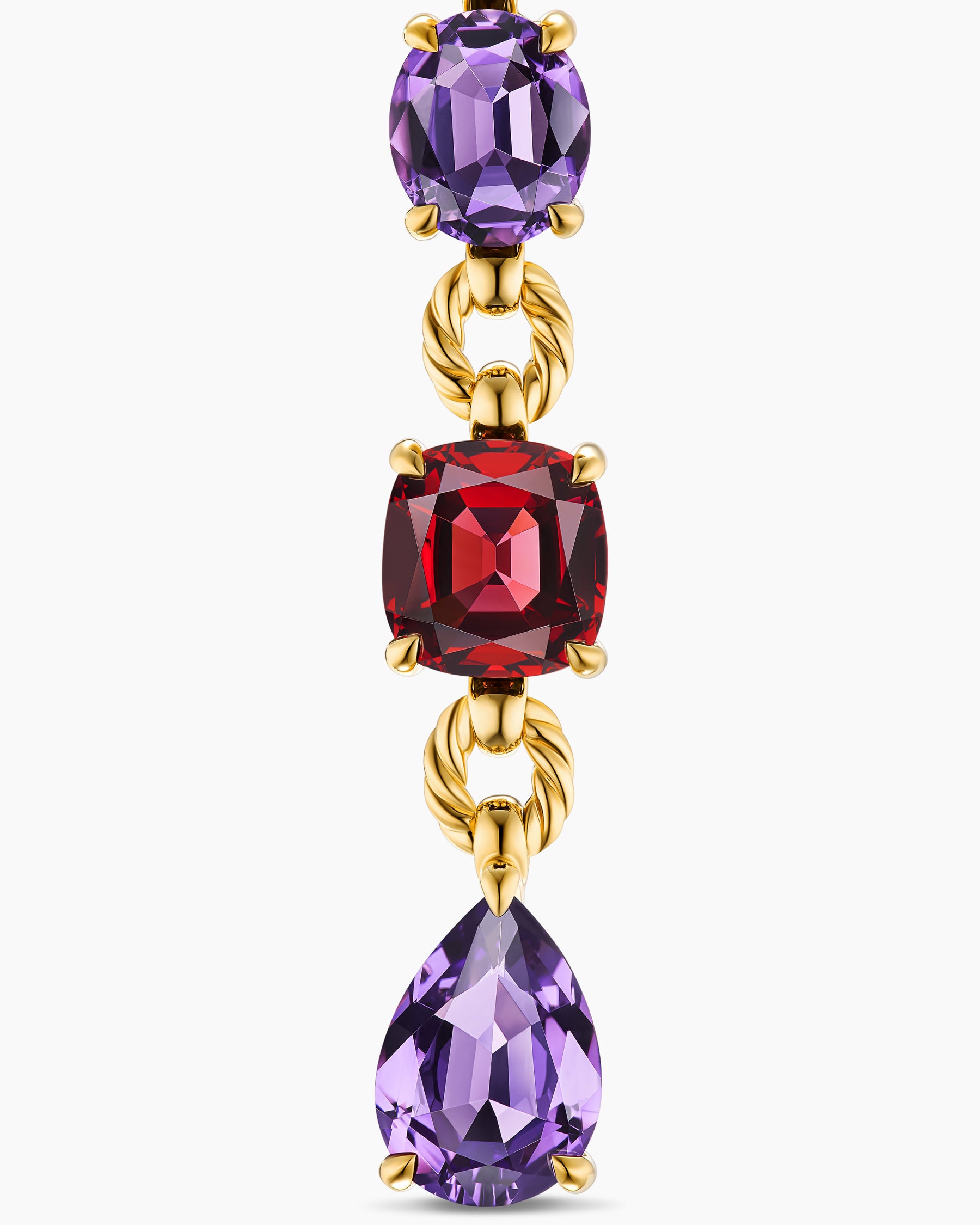 Marbella Y Pendant in 18K Yellow Gold with Amethyst and Rhodolite Garnet, 57.8mm - Image 5