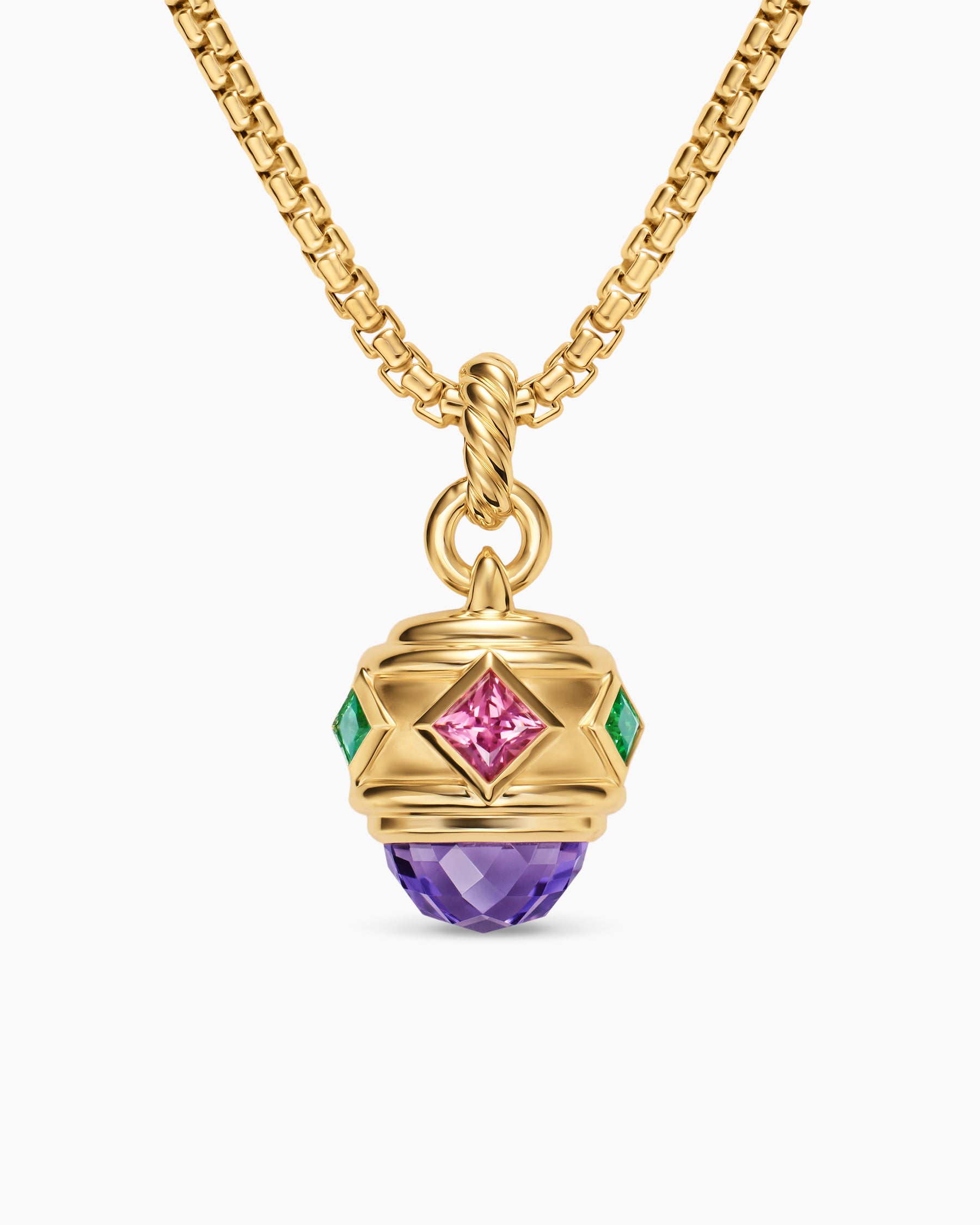 Renaissance Amulet in 18K Yellow Gold with Amethyst, Pink Tourmaline and Tsavorites, 19.8mm