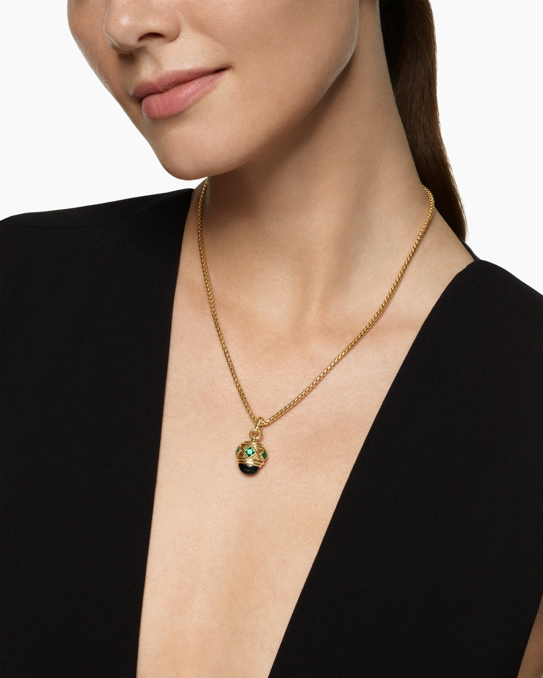 Alternative view of Renaissance Amulet in 18K Yellow Gold with Black Onyx and Tsavorites, 19.8mm