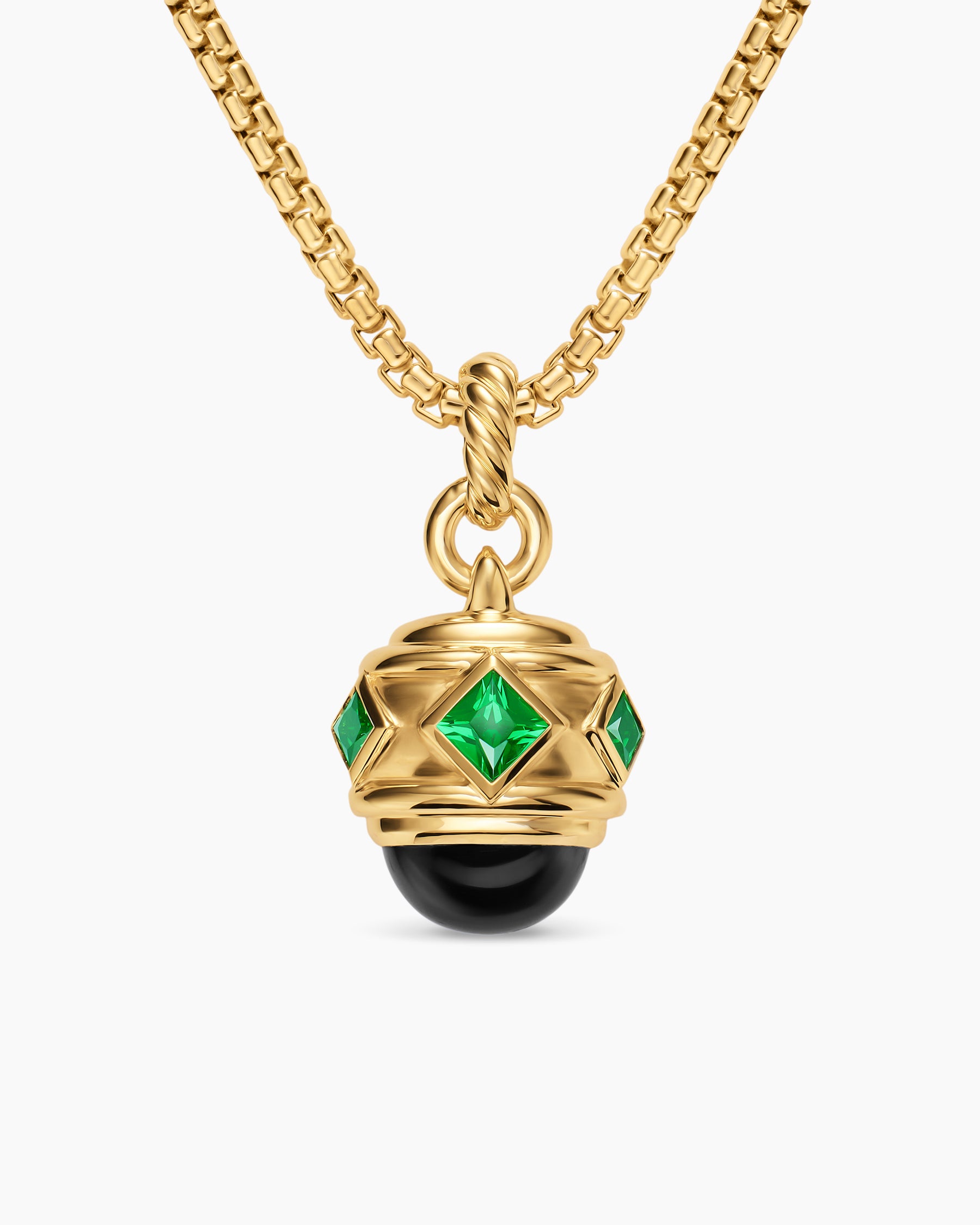 Renaissance Amulet in 18K Yellow Gold with Black Onyx and Tsavorites, 19.8mm