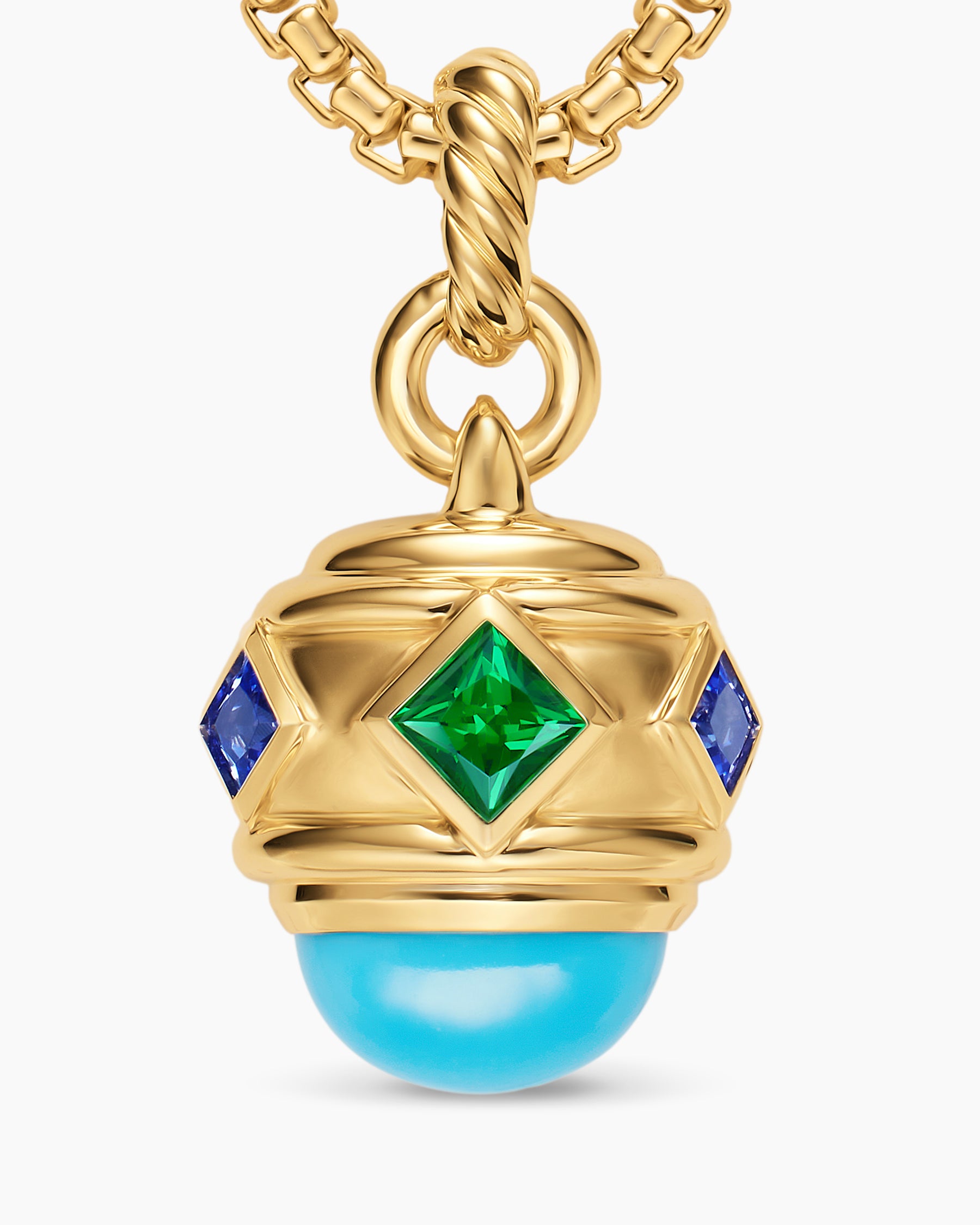 Renaissance Amulet in 18K Yellow Gold with Turquoise, Tsavorite and Tanzanites, 19.8mm - Image 5