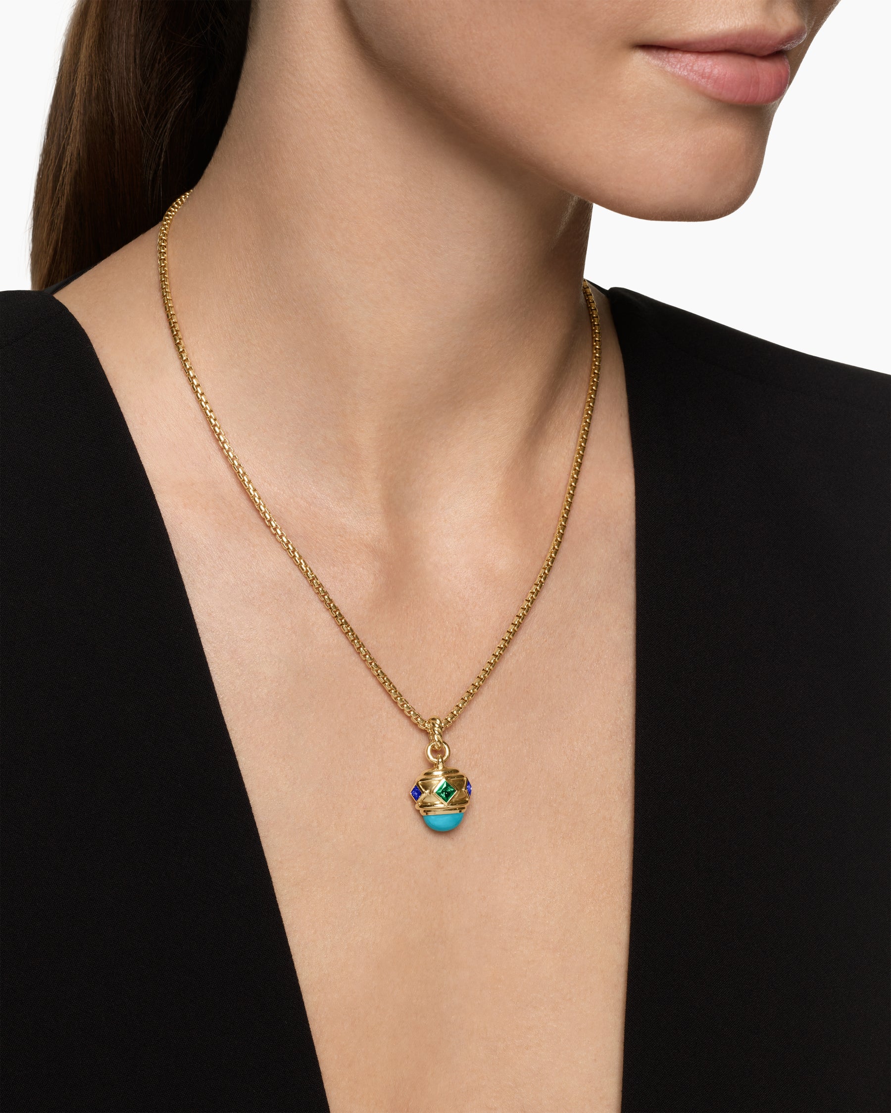 Alternative view of Renaissance Amulet in 18K Yellow Gold with Turquoise, Tsavorite and Tanzanites, 19.8mm