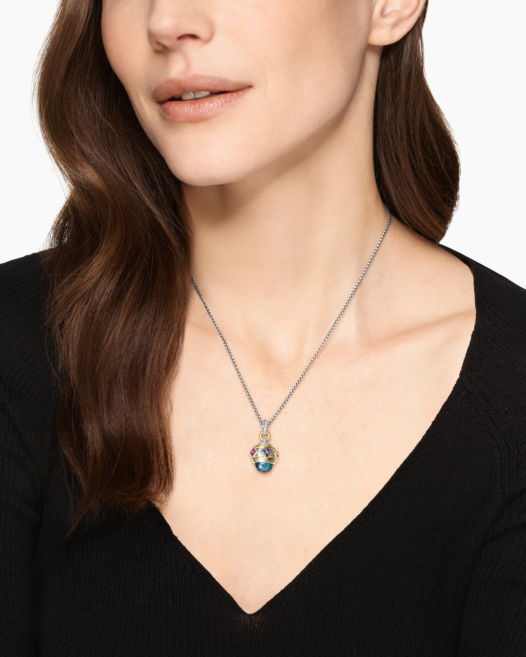 Alternative view of Renaissance Amulet in Sterling Silver with 14K Yellow Gold, Hampton Blue Topaz, Iolite and Amethyst, 19.8mm