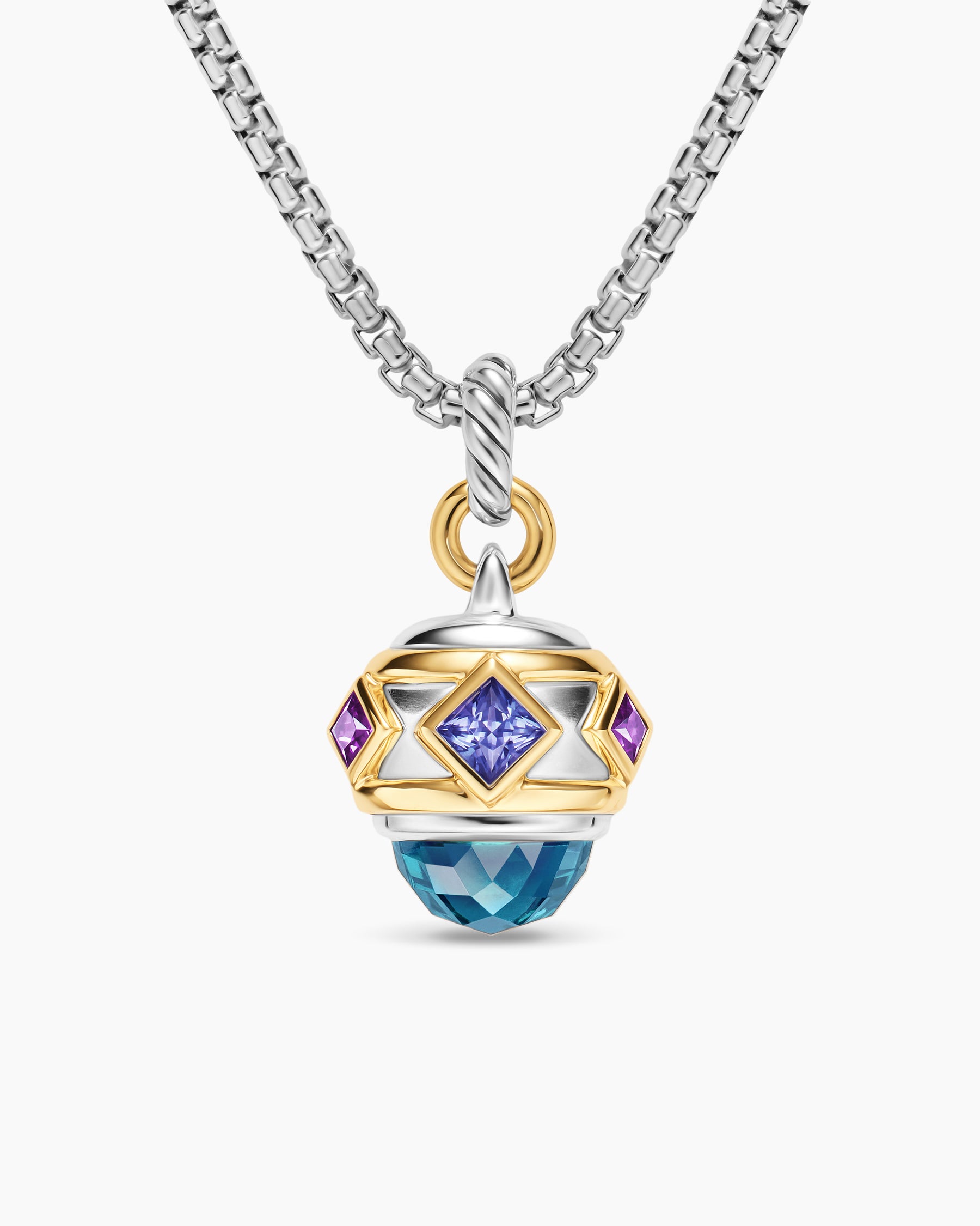 Renaissance Amulet in Sterling Silver with 14K Yellow Gold, Hampton Blue Topaz, Iolite and Amethyst, 19.8mm
