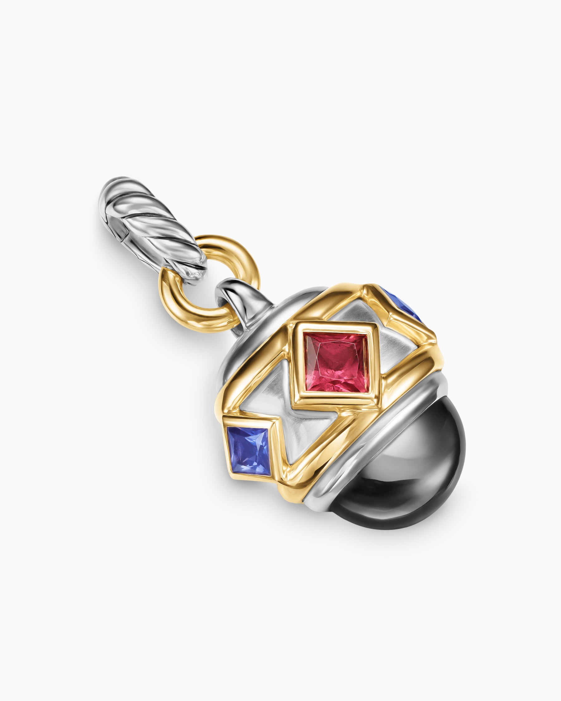 Renaissance Amulet in Sterling Silver with 14K Yellow Gold, Hematine, Rhodolite Garnet and Iolite, 19.8mm - Image 3