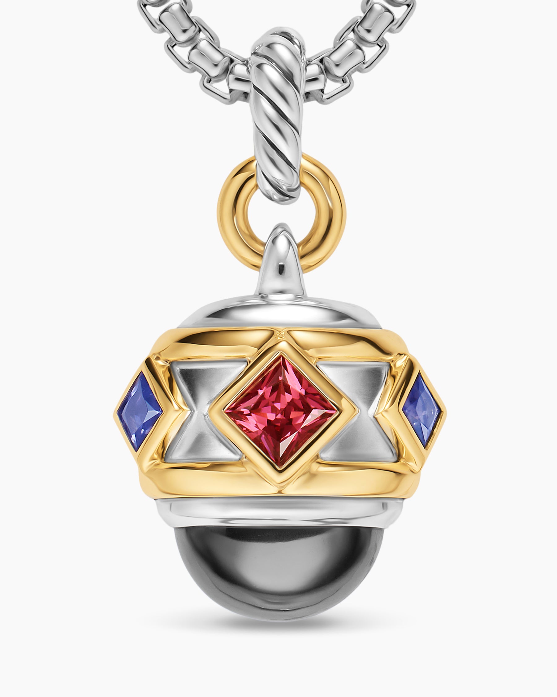 Renaissance Amulet in Sterling Silver with 14K Yellow Gold, Hematine, Rhodolite Garnet and Iolite, 19.8mm - Image 5