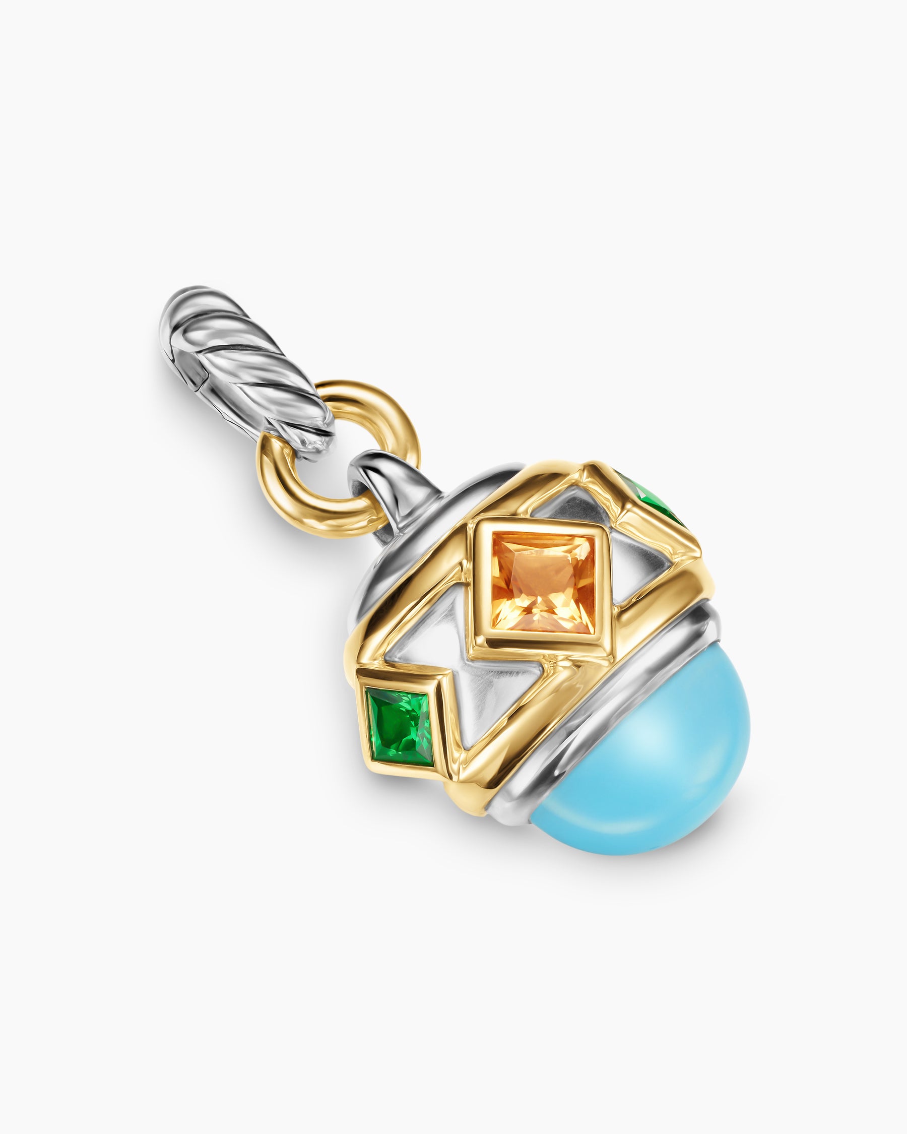 Renaissance Amulet in Sterling Silver with 14K Yellow Gold, Turquoise, Madeira Citrine and Tsavorites, 19.8mm - Image 3