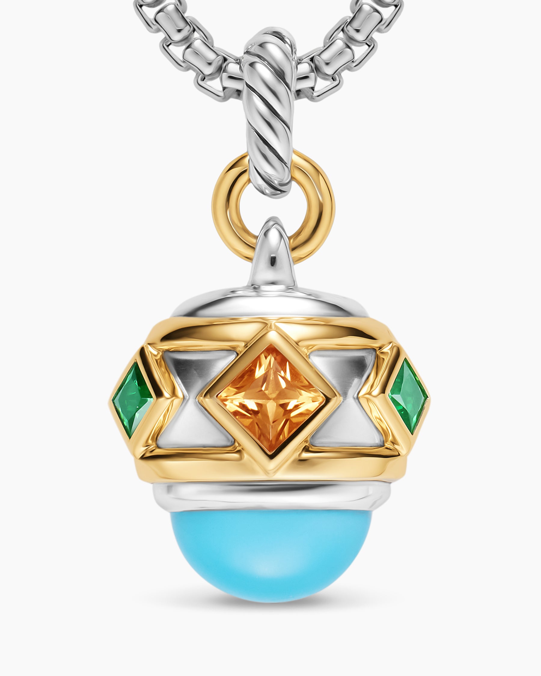 Renaissance Amulet in Sterling Silver with 14K Yellow Gold, Turquoise, Madeira Citrine and Tsavorites, 19.8mm - Image 5