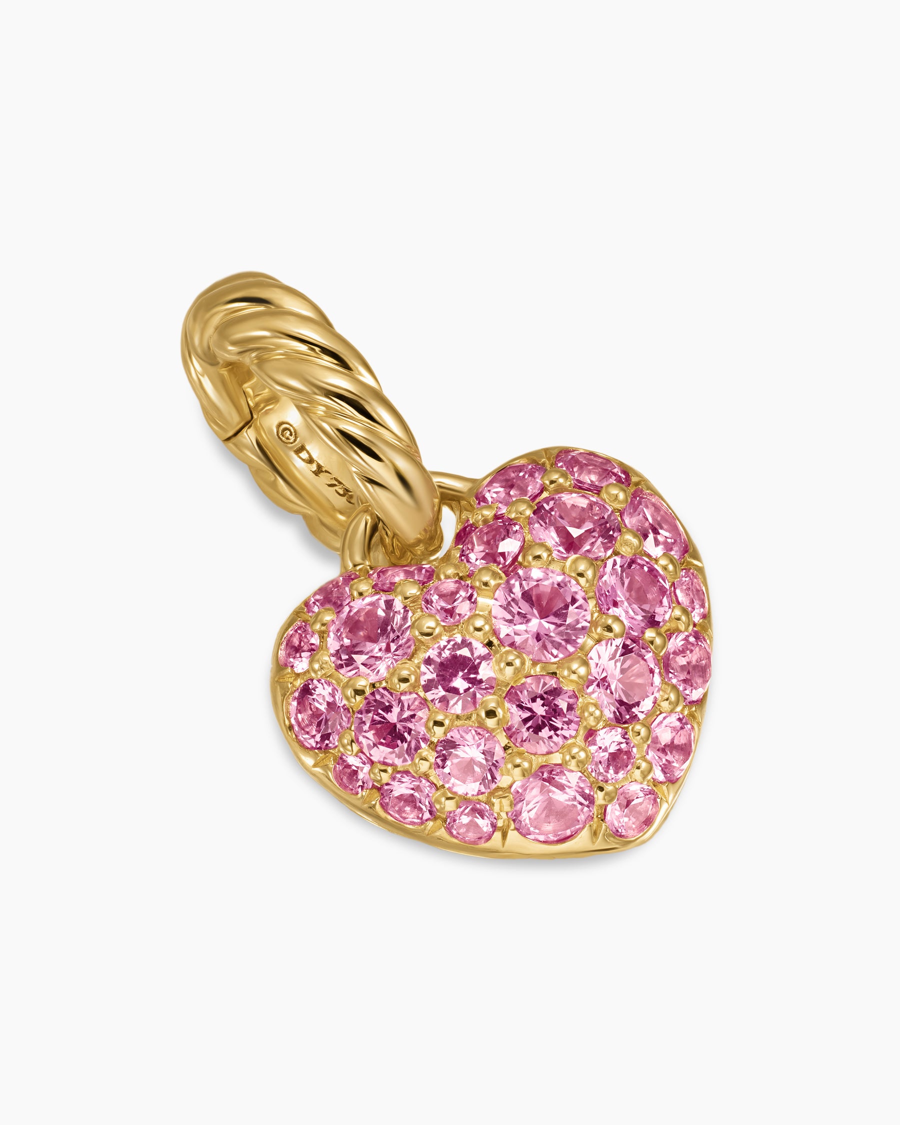 Petite Pavé Heart Amulet in 18K Yellow Gold with Pink Sapphires, 7.4mm - Image 3