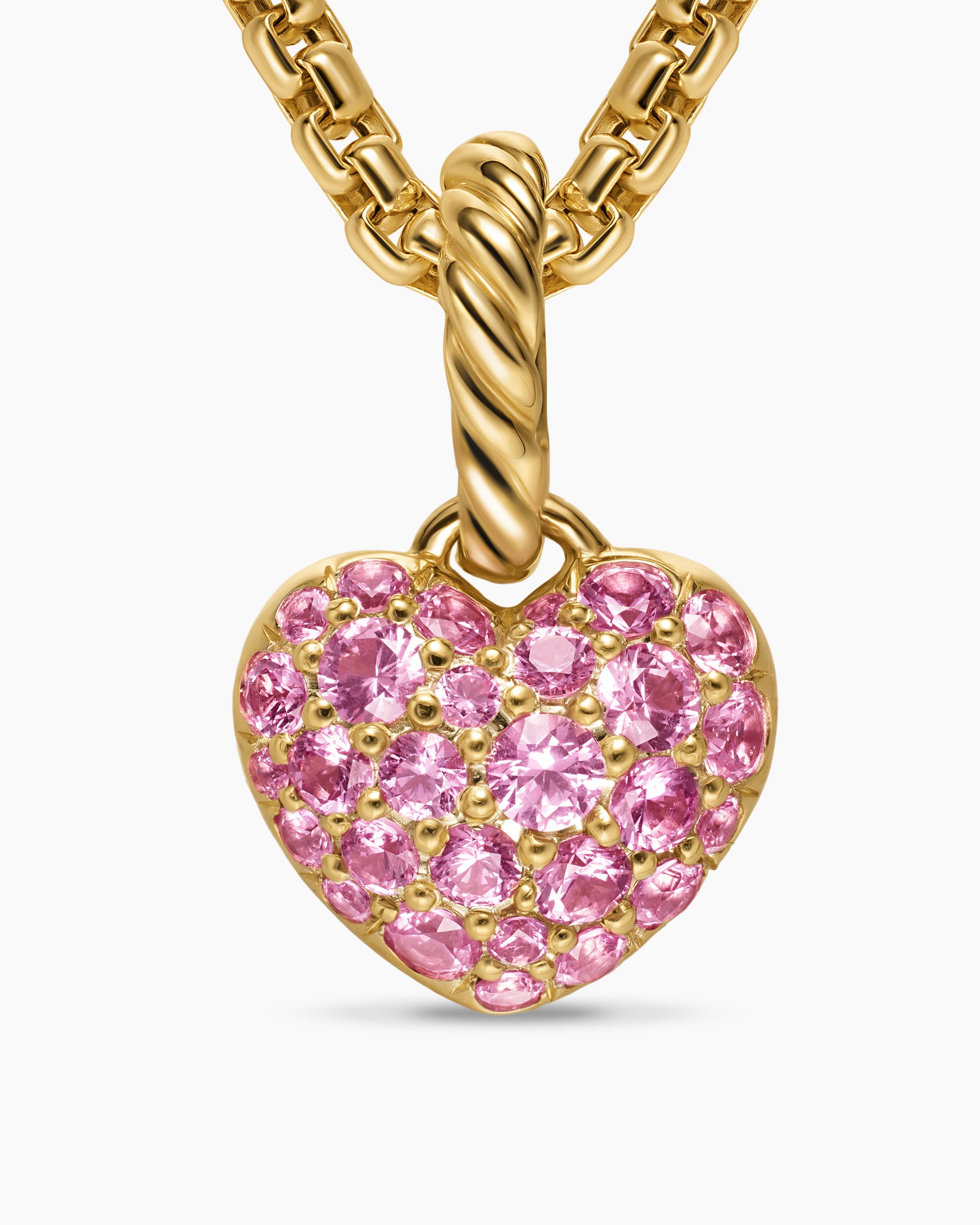 Petite Pavé Heart Amulet in 18K Yellow Gold with Pink Sapphires, 7.4mm - Image 5
