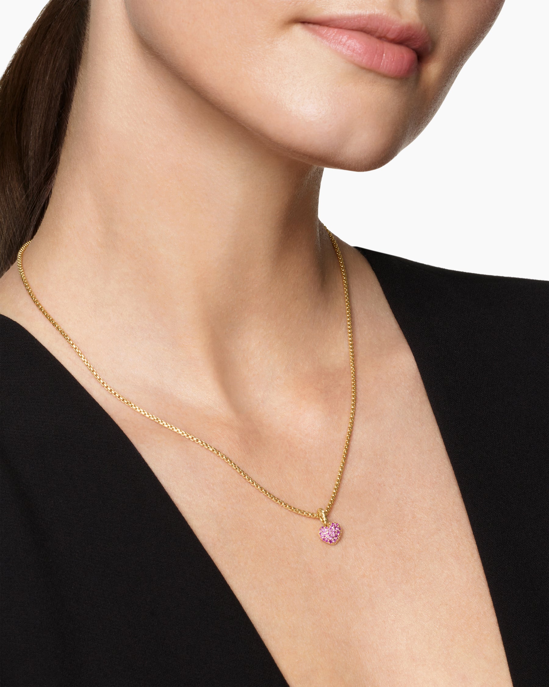 Alternative view of Petite Pavé Heart Amulet in 18K Yellow Gold with Pink Sapphires, 7.4mm