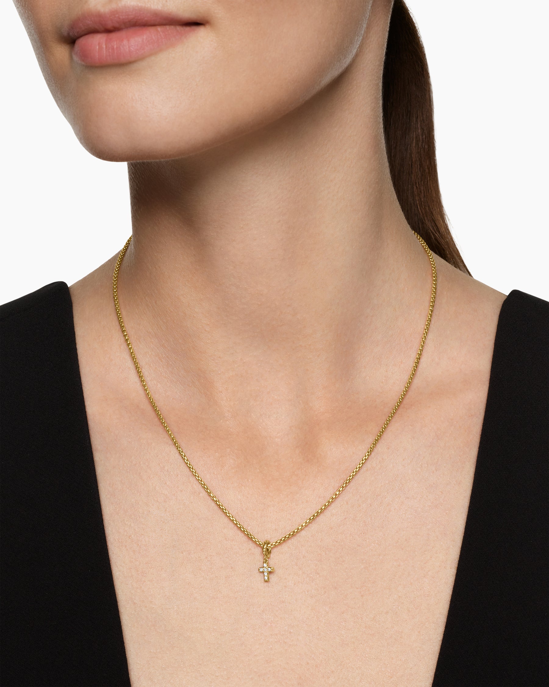 Alternative view of Micro Pavé Cross Amulet in 18K Yellow Gold with Diamonds, 8mm