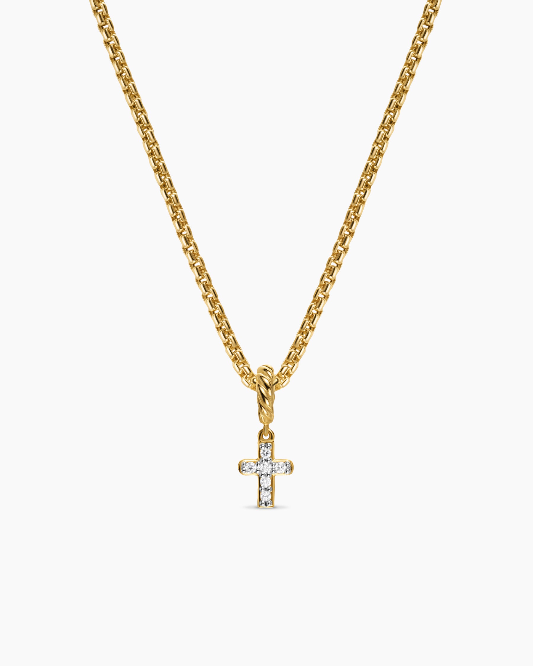 Micro Pavé Cross Amulet in 18K Yellow Gold with Diamonds, 8mm