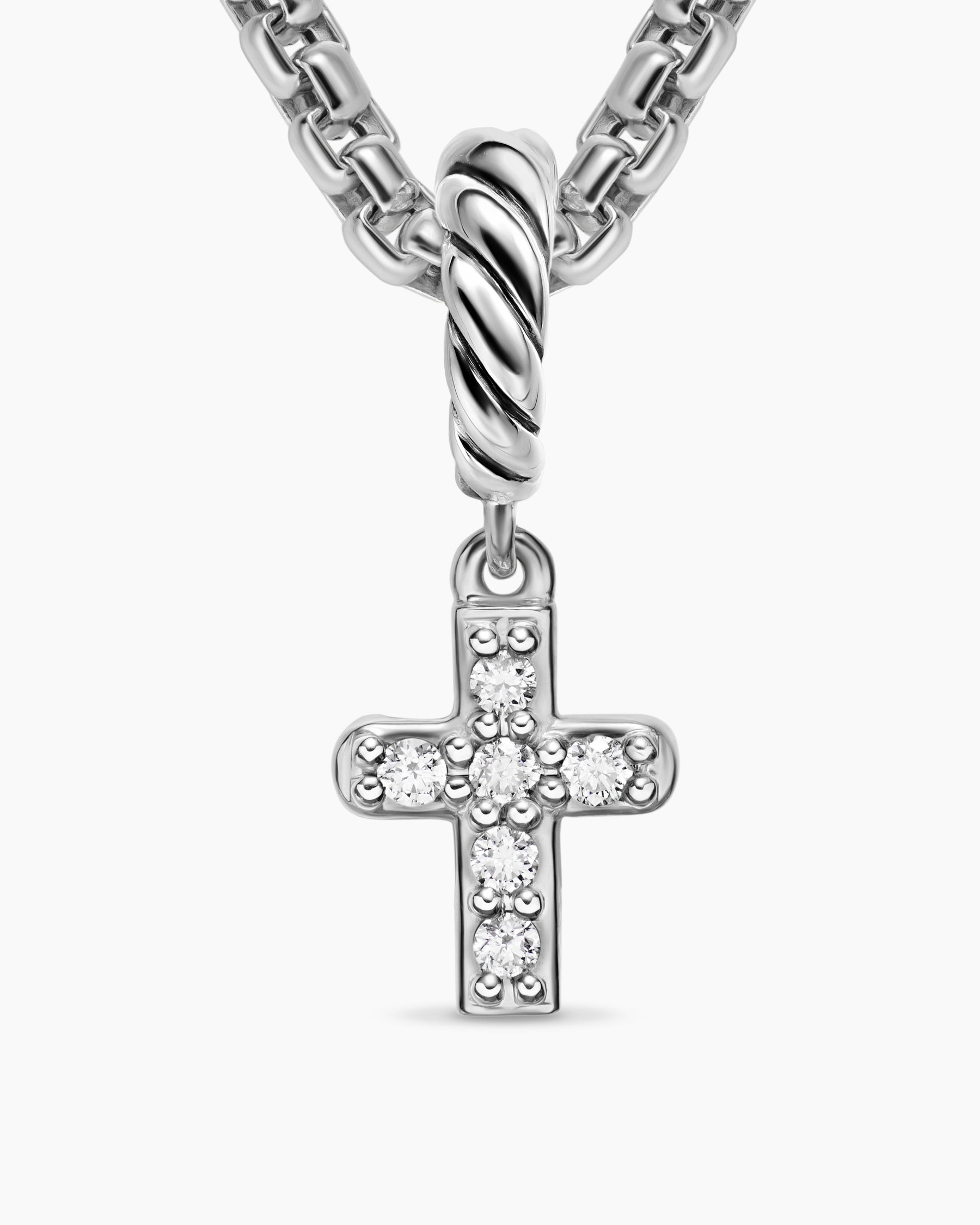 Micro Pavé Cross Amulet in Sterling Silver with Diamonds, 8mm - Image 5