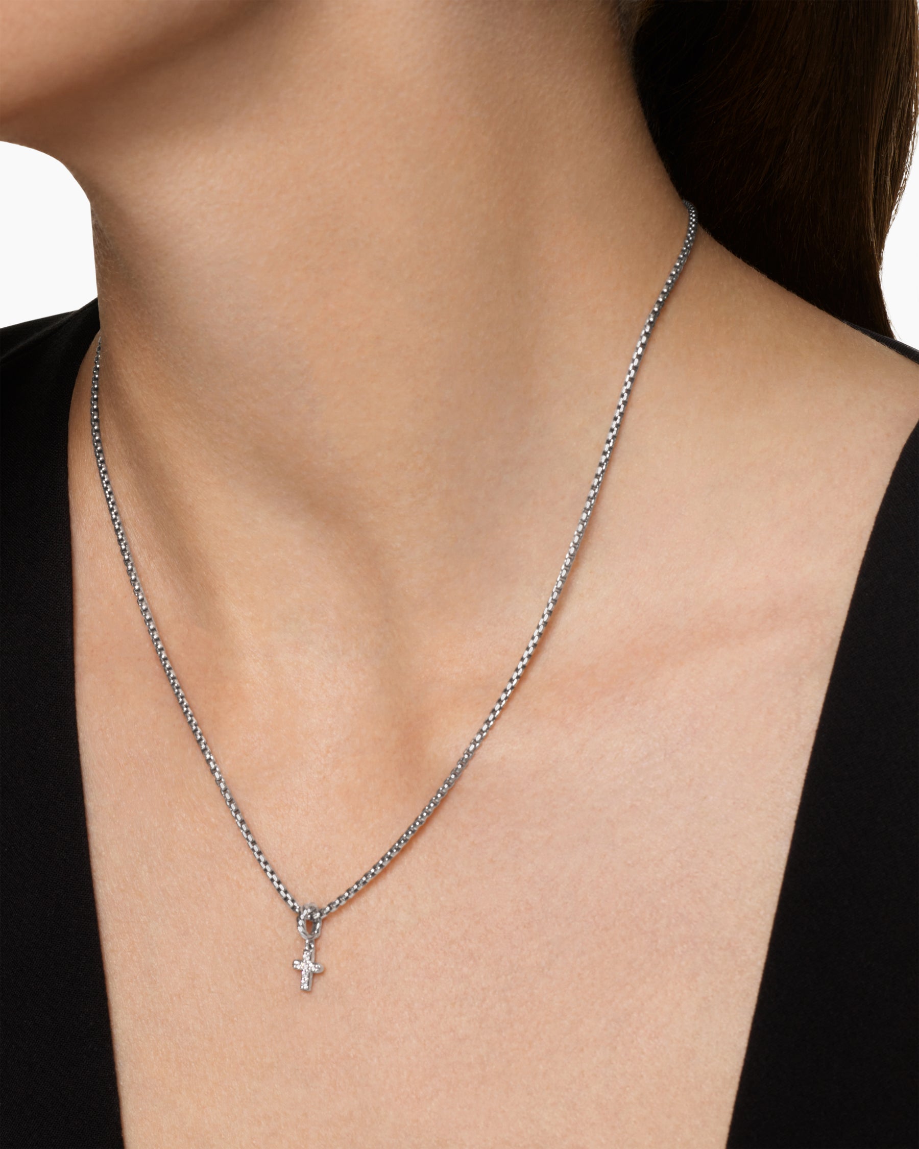 Alternative view of Micro Pavé Cross Amulet in Sterling Silver with Diamonds, 8mm
