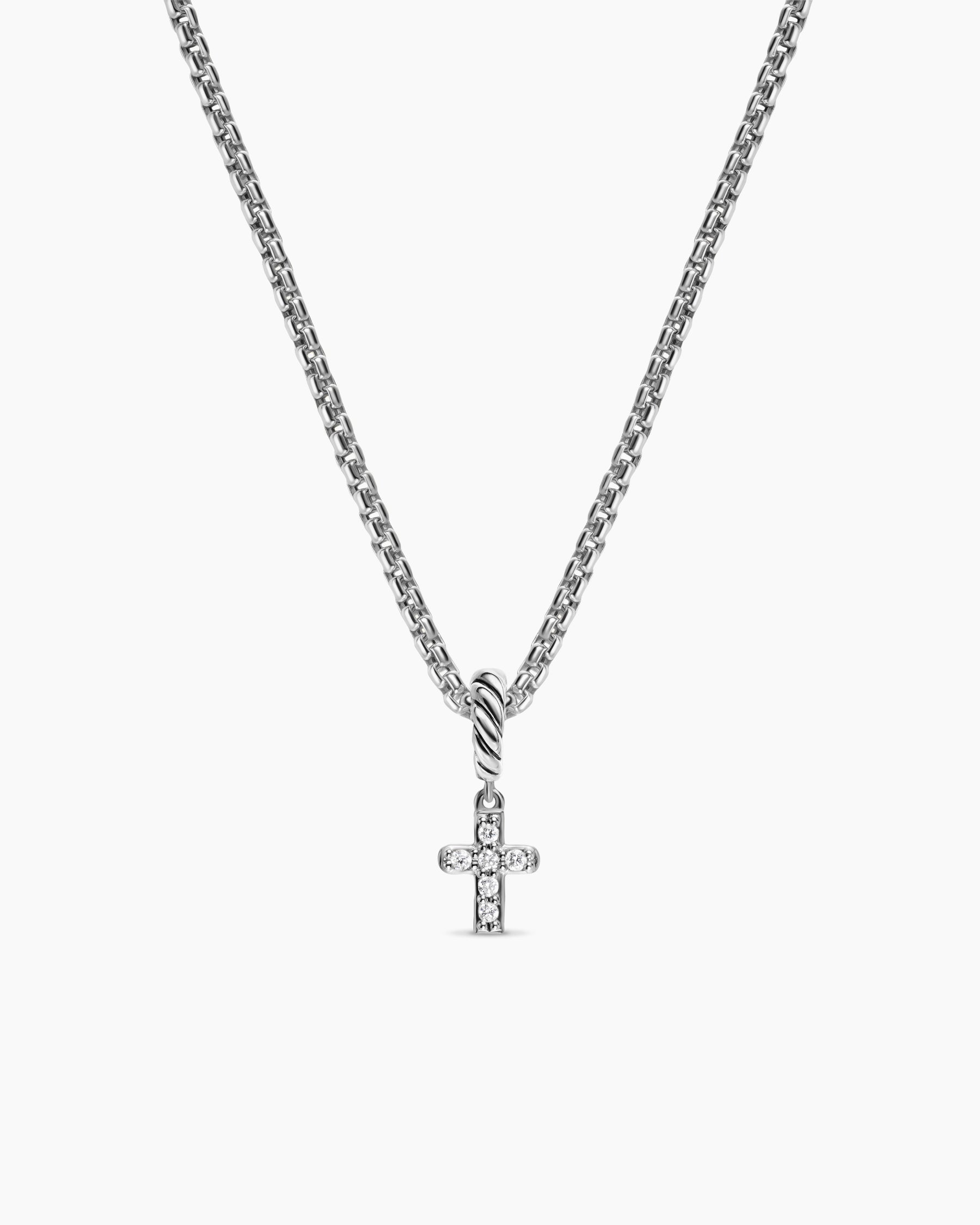 Micro Pavé Cross Amulet in Sterling Silver with Diamonds, 8mm
