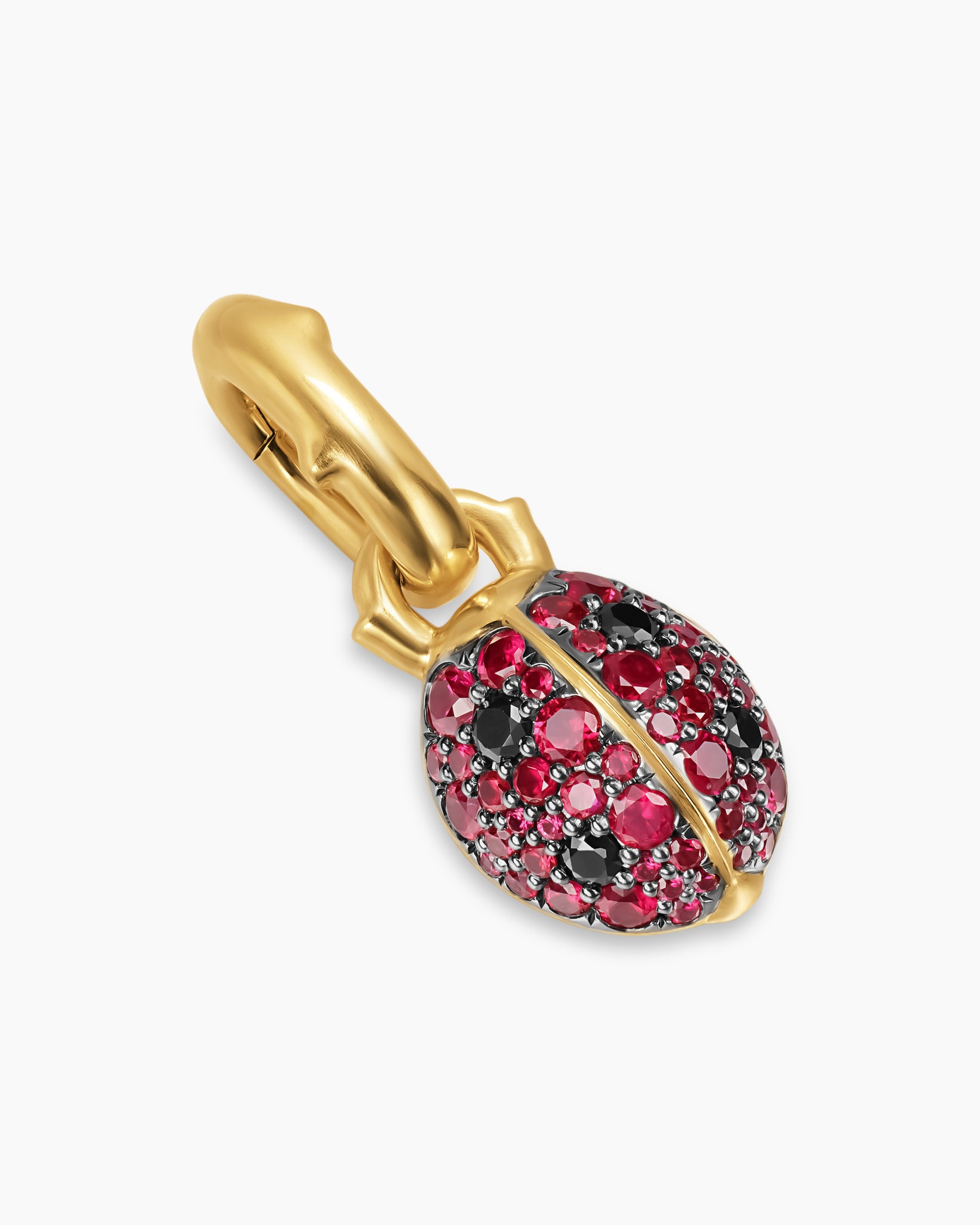 Ladybug Amulet in 18K Yellow Gold with Rubies and Black Diamonds, 12.7mm - Image 3