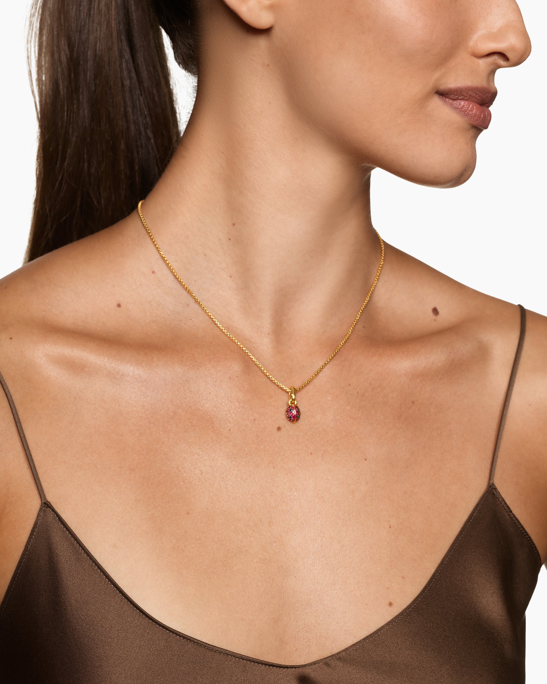 Alternative view of Ladybug Amulet in 18K Yellow Gold with Rubies and Black Diamonds, 12.7mm