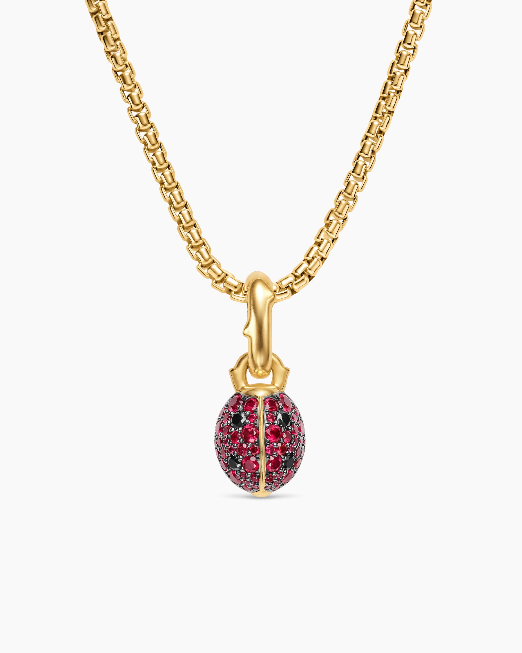 Ladybug Amulet in 18K Yellow Gold with Rubies and Black Diamonds, 12.7mm