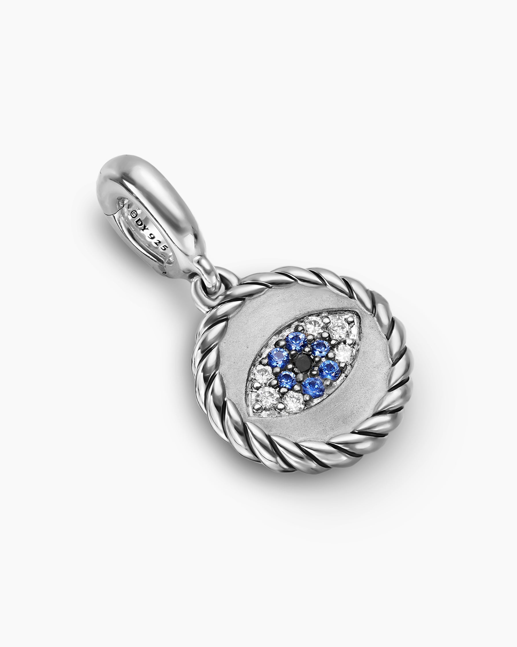 Evil Eye Amulet in Sterling Silver with Pavé Blue Sapphires and Diamonds, 12.6mm - Image 3