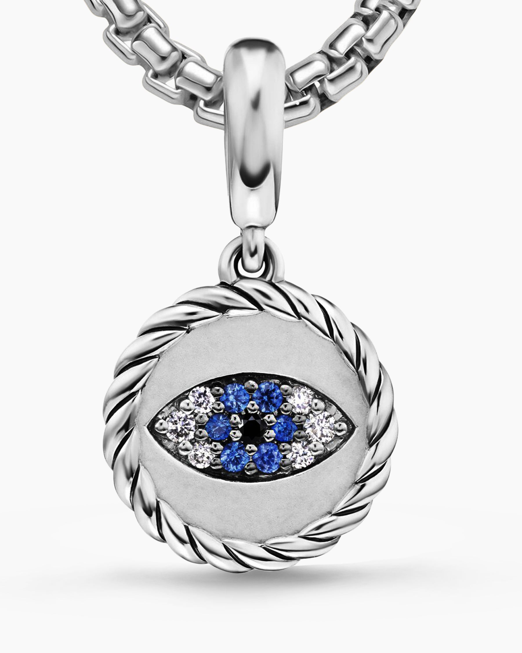 Evil Eye Amulet in Sterling Silver with Pavé Blue Sapphires and Diamonds, 12.6mm - Image 5