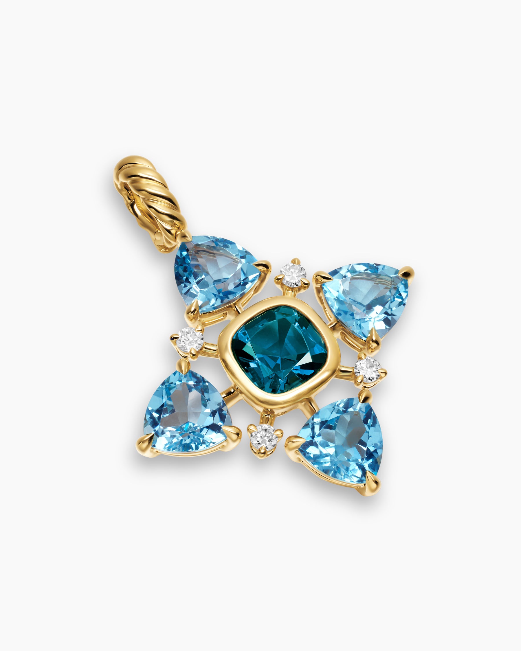 Renaissance Quad Pendant in 18K Yellow Gold with Blue Topaz, Hampton Blue Topaz and Diamonds, 36mm - Image 3