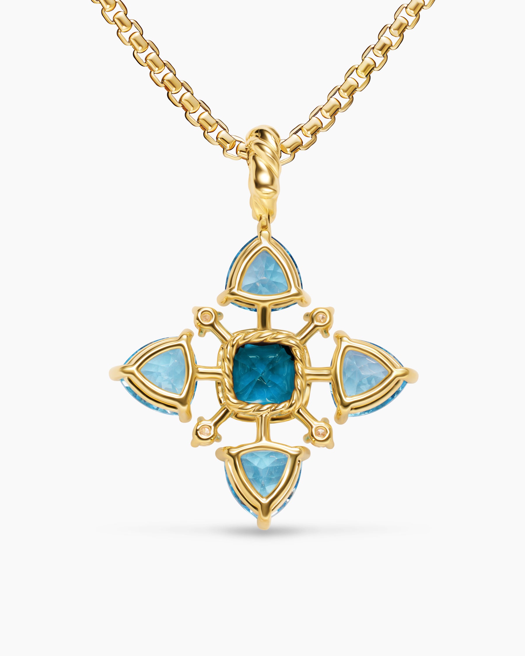 Renaissance Quad Pendant in 18K Yellow Gold with Blue Topaz, Hampton Blue Topaz and Diamonds, 36mm - Image 4