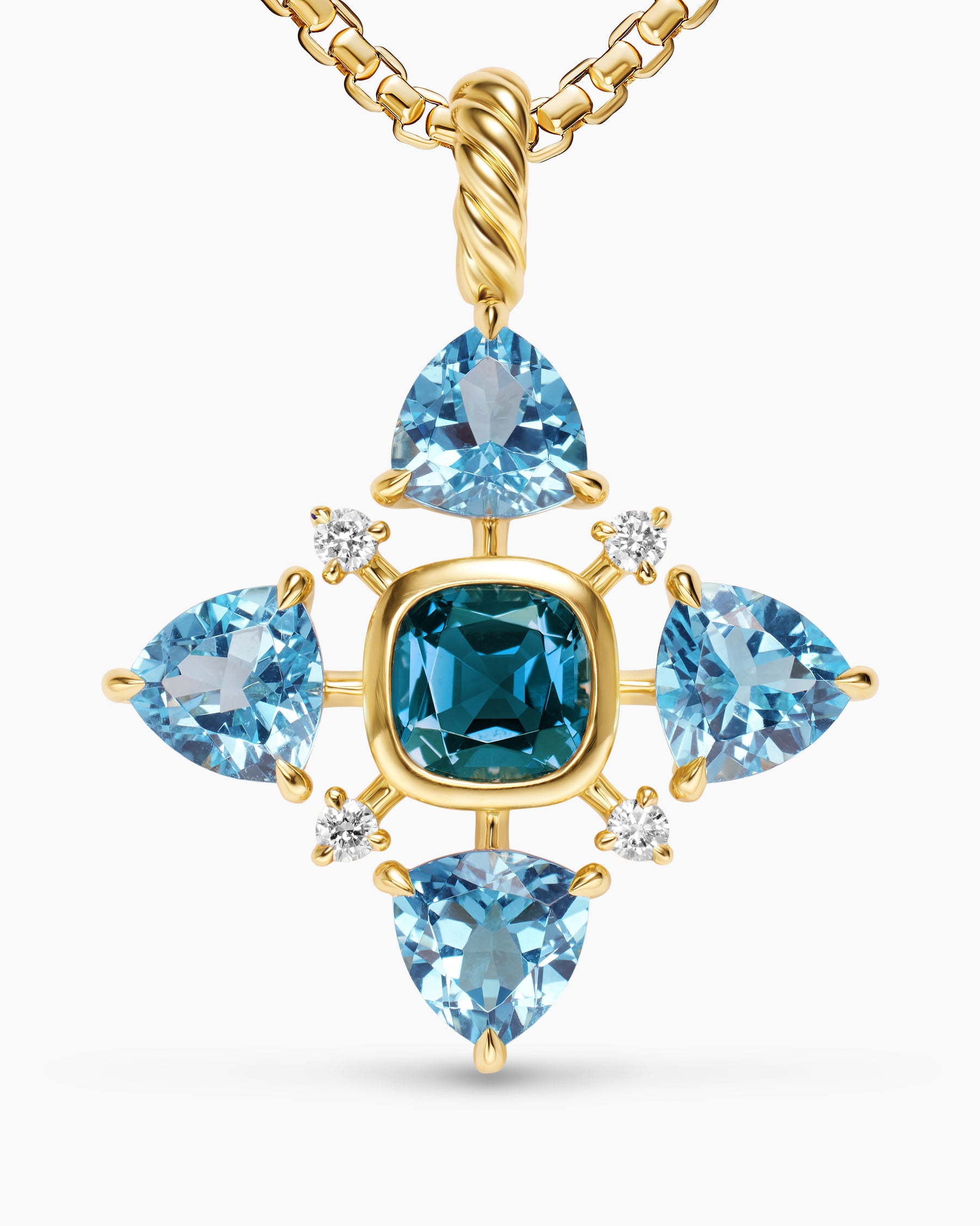 Renaissance Quad Pendant in 18K Yellow Gold with Blue Topaz, Hampton Blue Topaz and Diamonds, 36mm - Image 5
