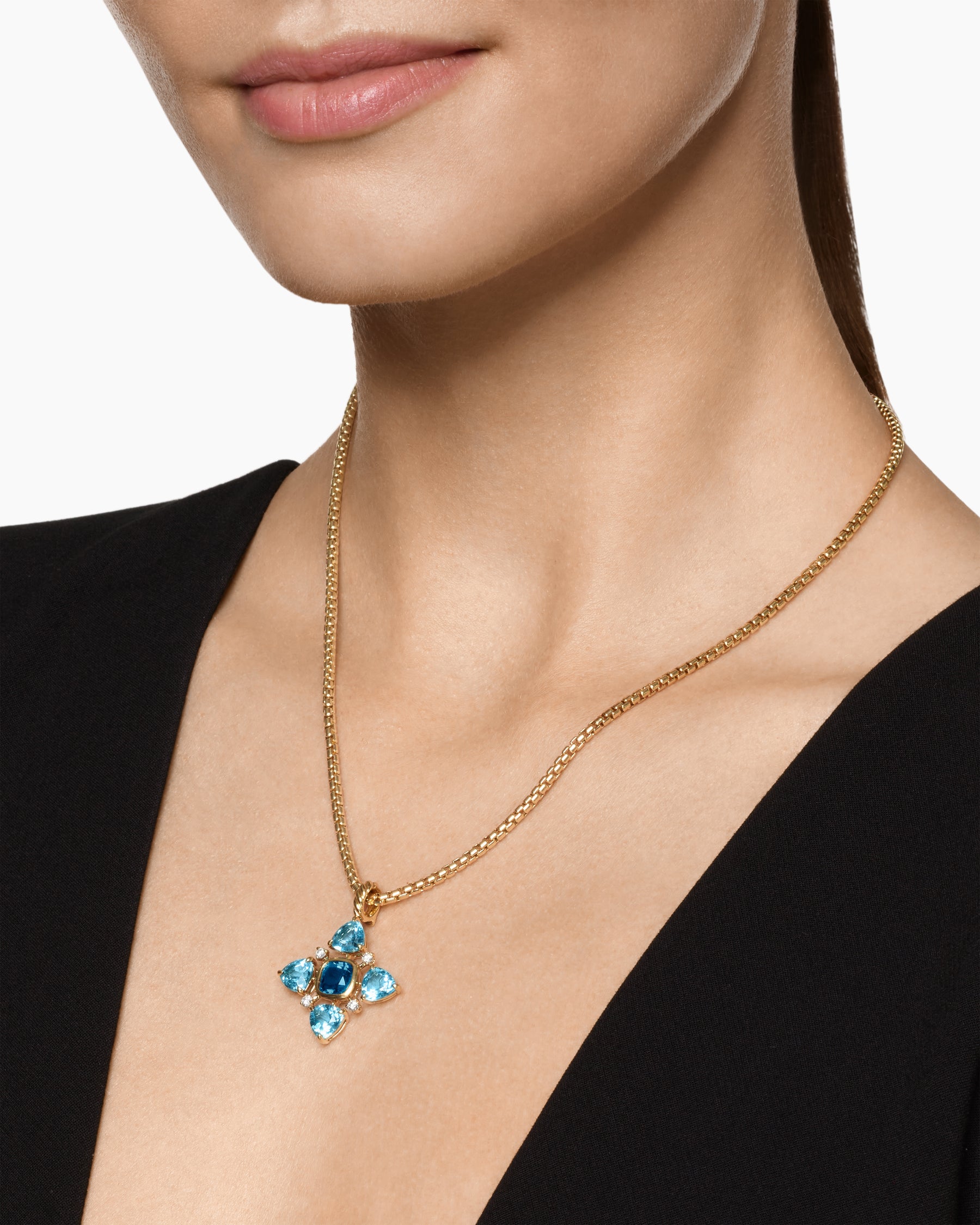 Alternative view of Renaissance Quad Pendant in 18K Yellow Gold with Blue Topaz, Hampton Blue Topaz and Diamonds, 36mm