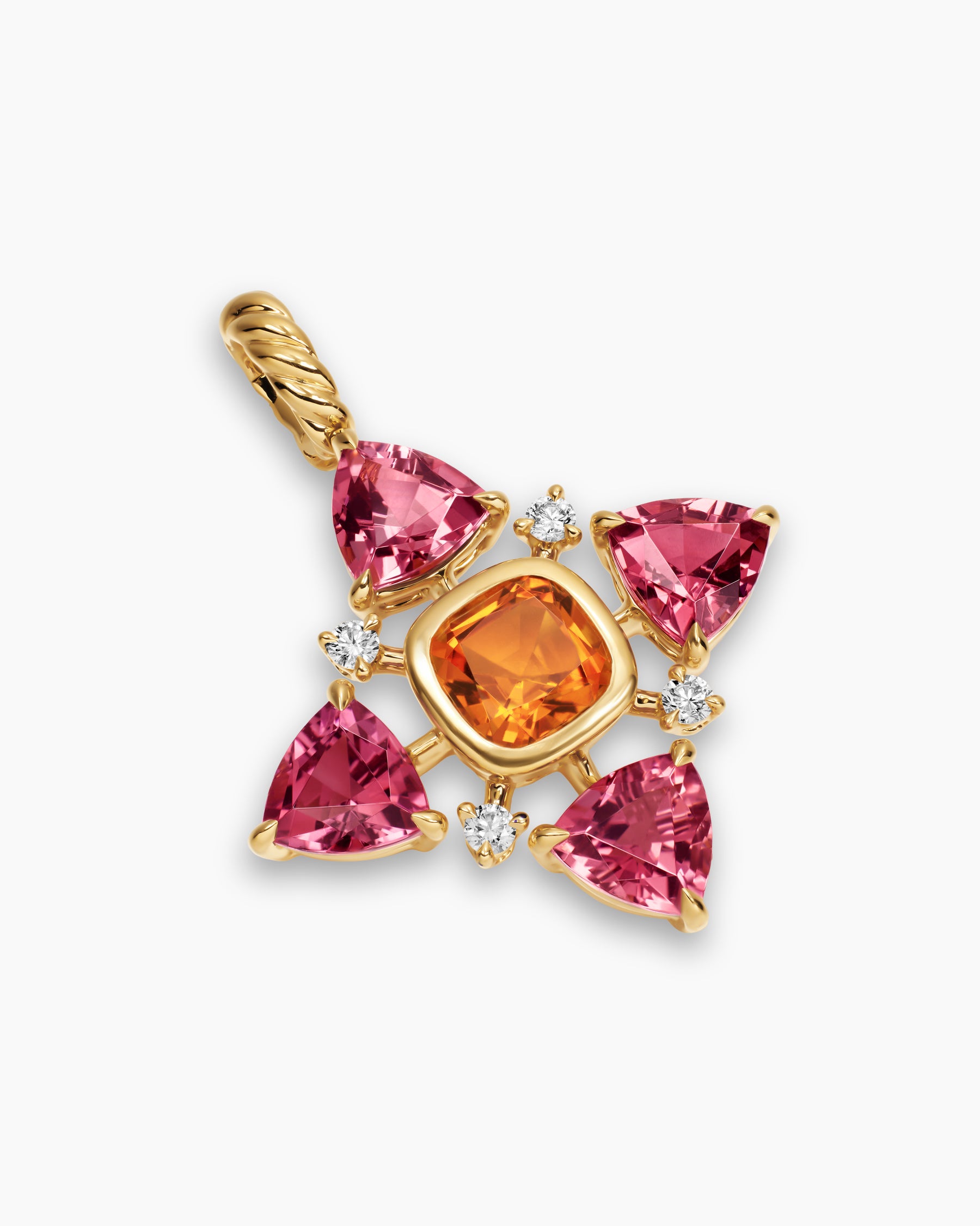 Renaissance Quad Pendant in 18K Yellow Gold with Madeira Citrine, Pink Tourmaline and Diamonds, 36mm - Image 3