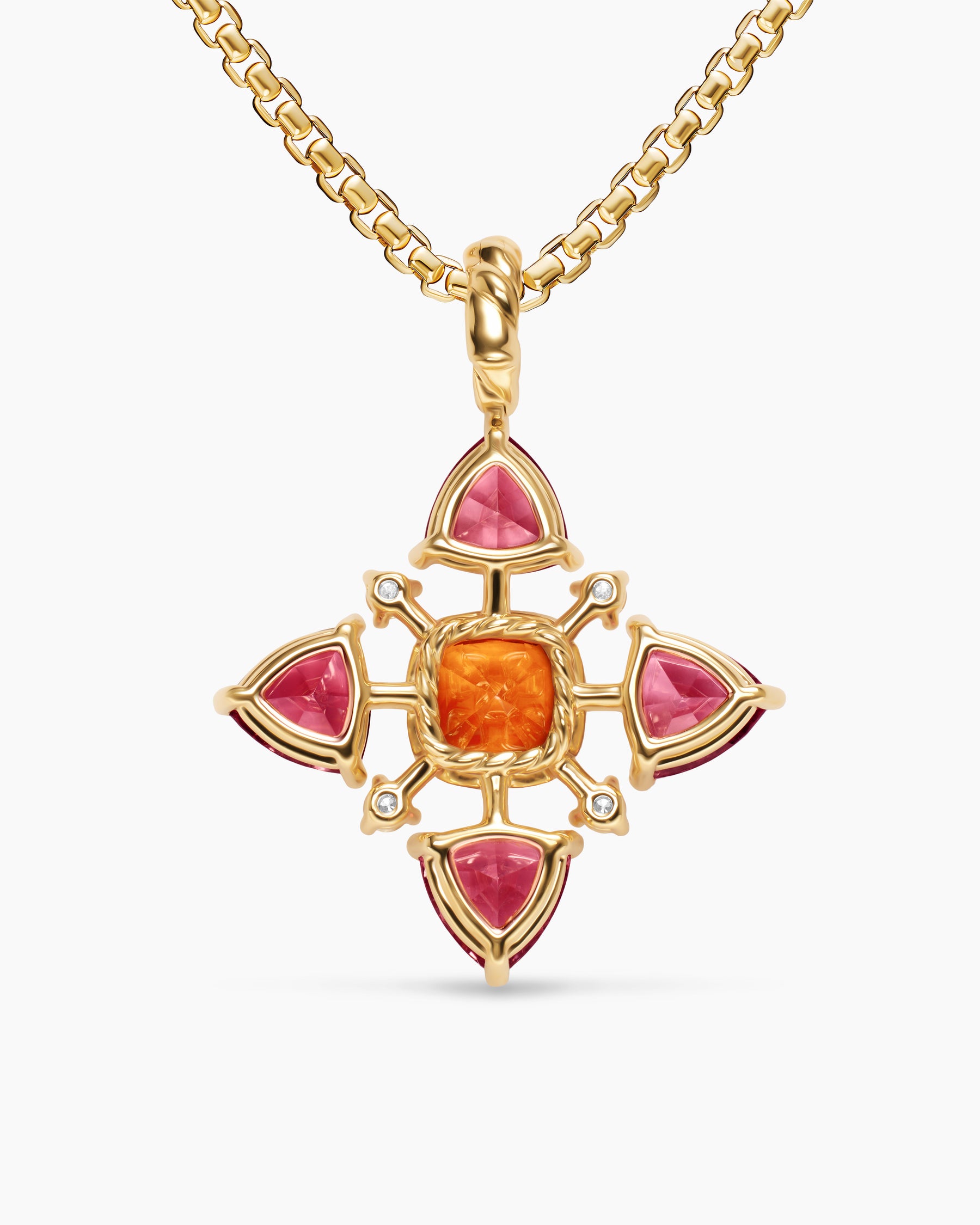Renaissance Quad Pendant in 18K Yellow Gold with Madeira Citrine, Pink Tourmaline and Diamonds, 36mm - Image 4