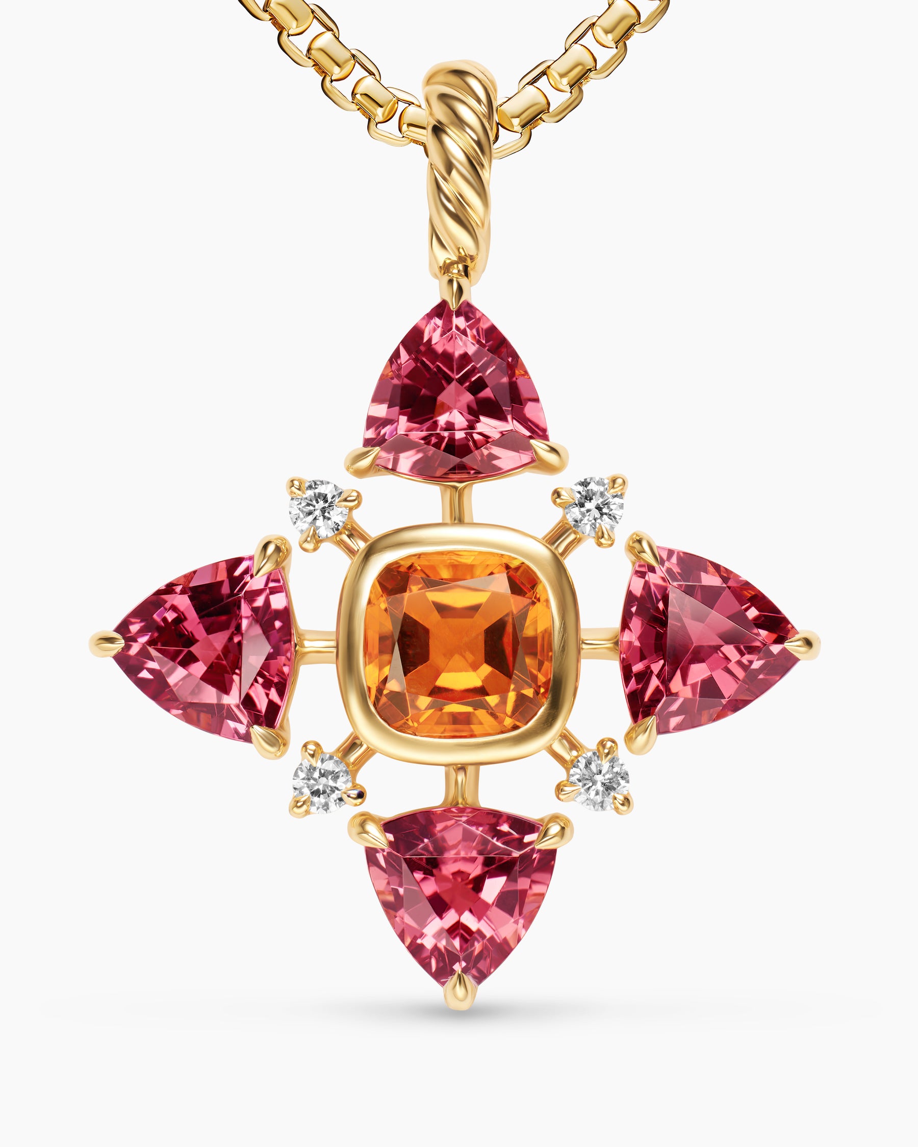 Renaissance Quad Pendant in 18K Yellow Gold with Madeira Citrine, Pink Tourmaline and Diamonds, 36mm - Image 5