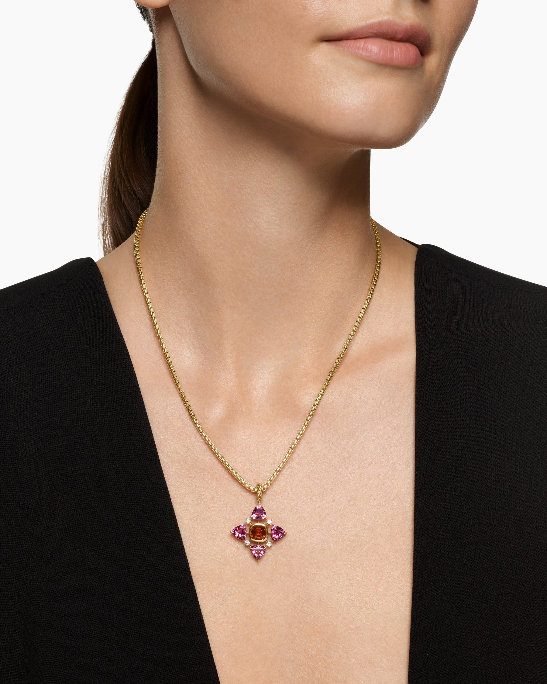 Alternative view of Renaissance Quad Pendant in 18K Yellow Gold with Madeira Citrine, Pink Tourmaline and Diamonds, 36mm